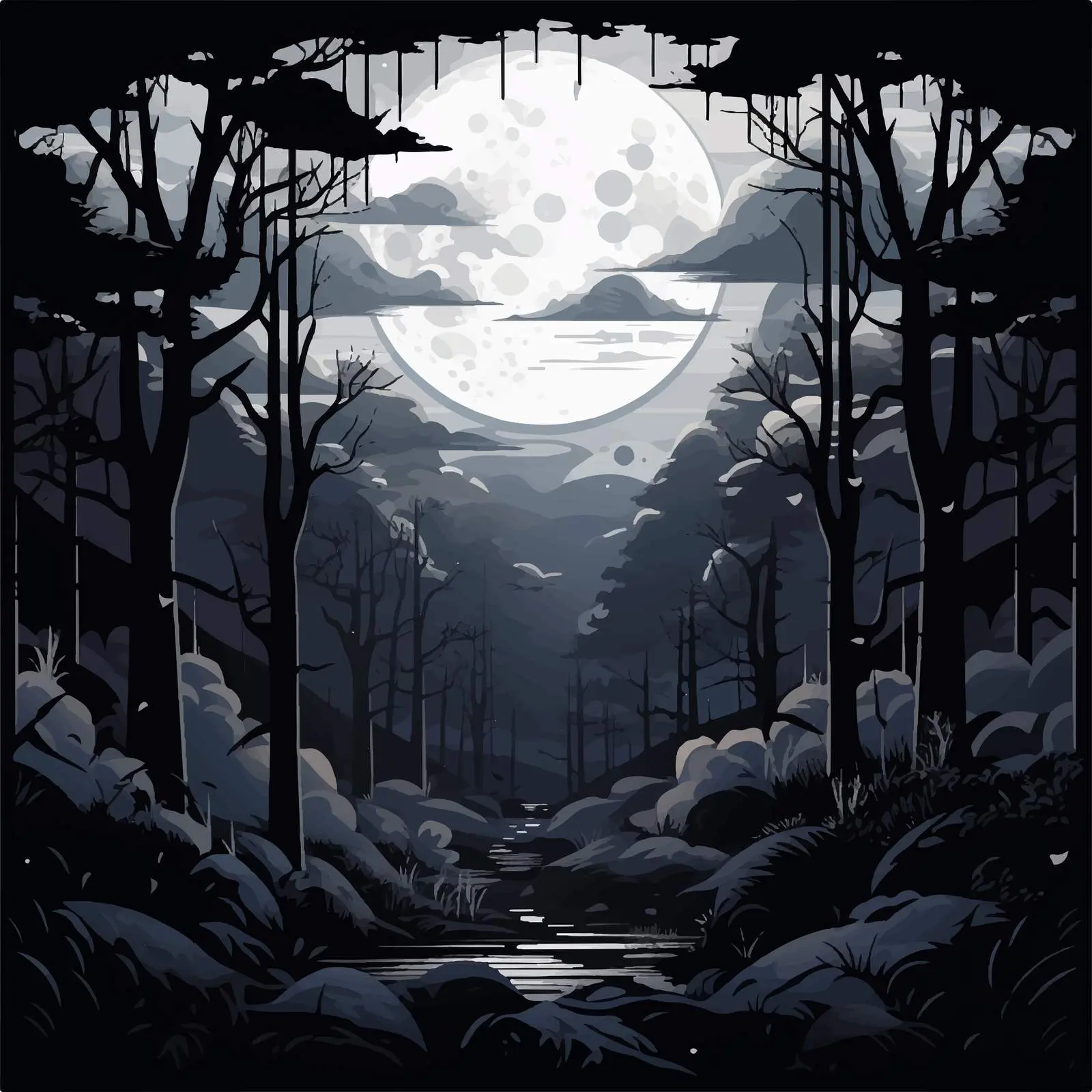Dark Night Forest Cartoon Vector Illustration — free download from Dotvec