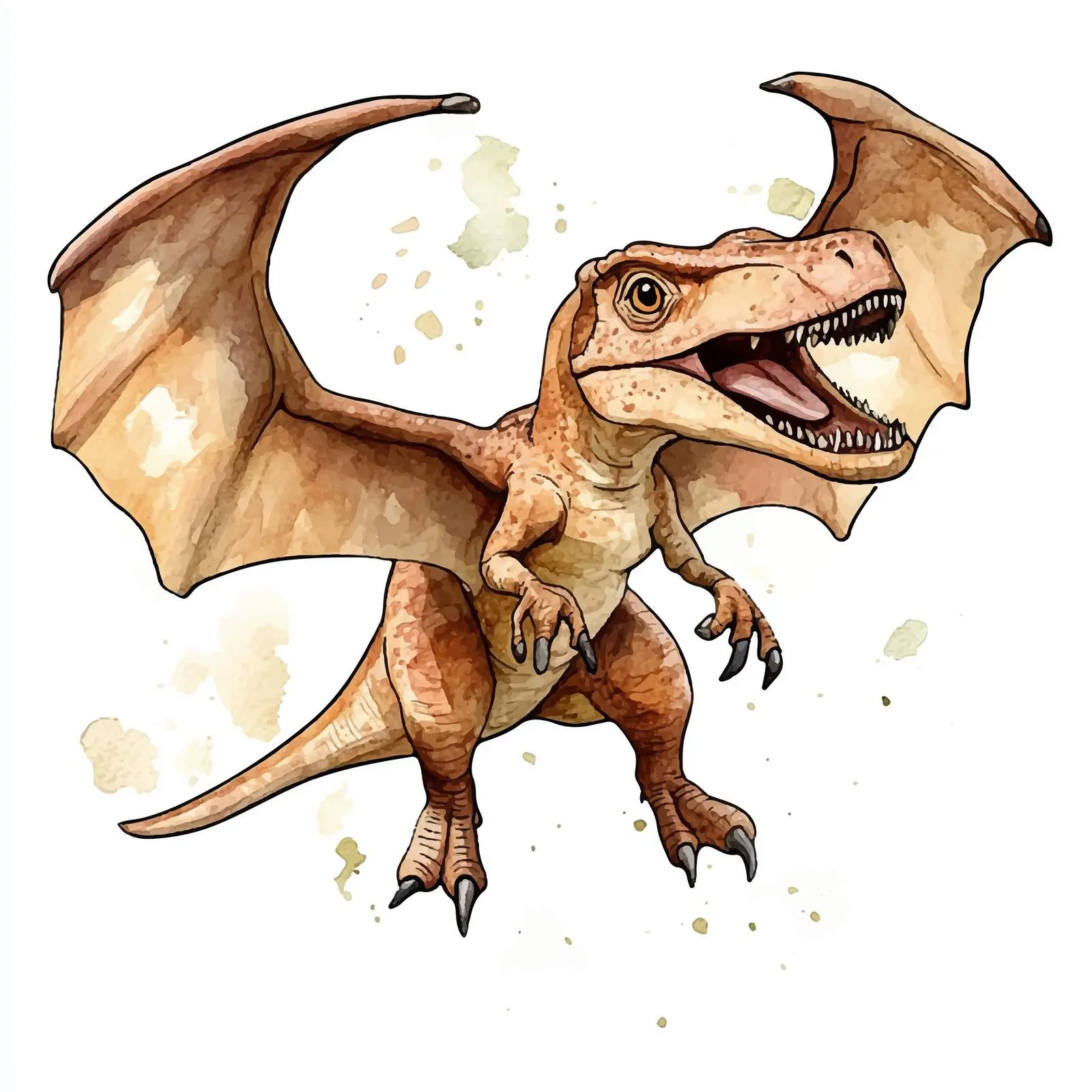 Flying Brown Dinosaur Watercolor Illustration – free flying image from Dotvec