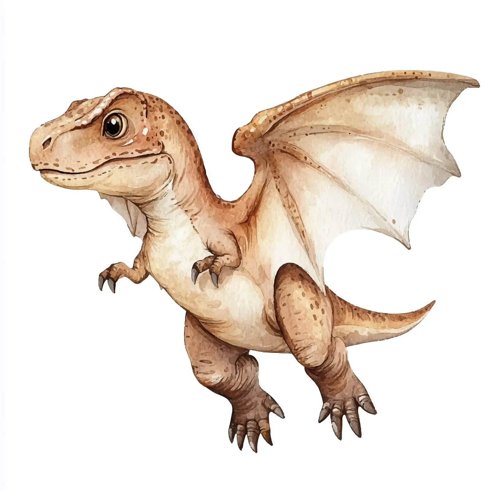 Brown Flying Dinosaur Watercolor Illustration – free childrens art image from Dotvec