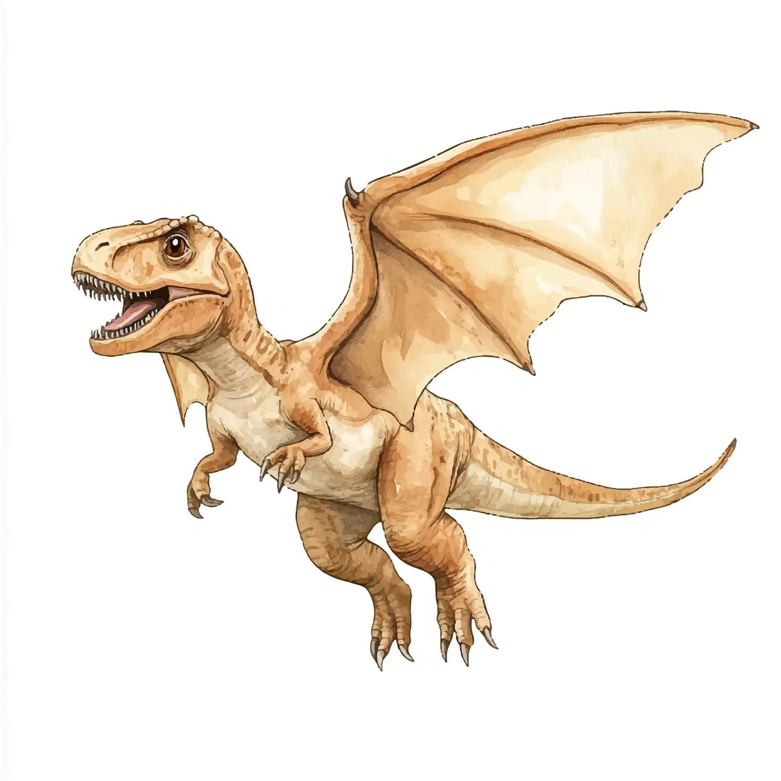 Flying Brown Dinosaur Watercolor Illustration – free childrens art image from Dotvec