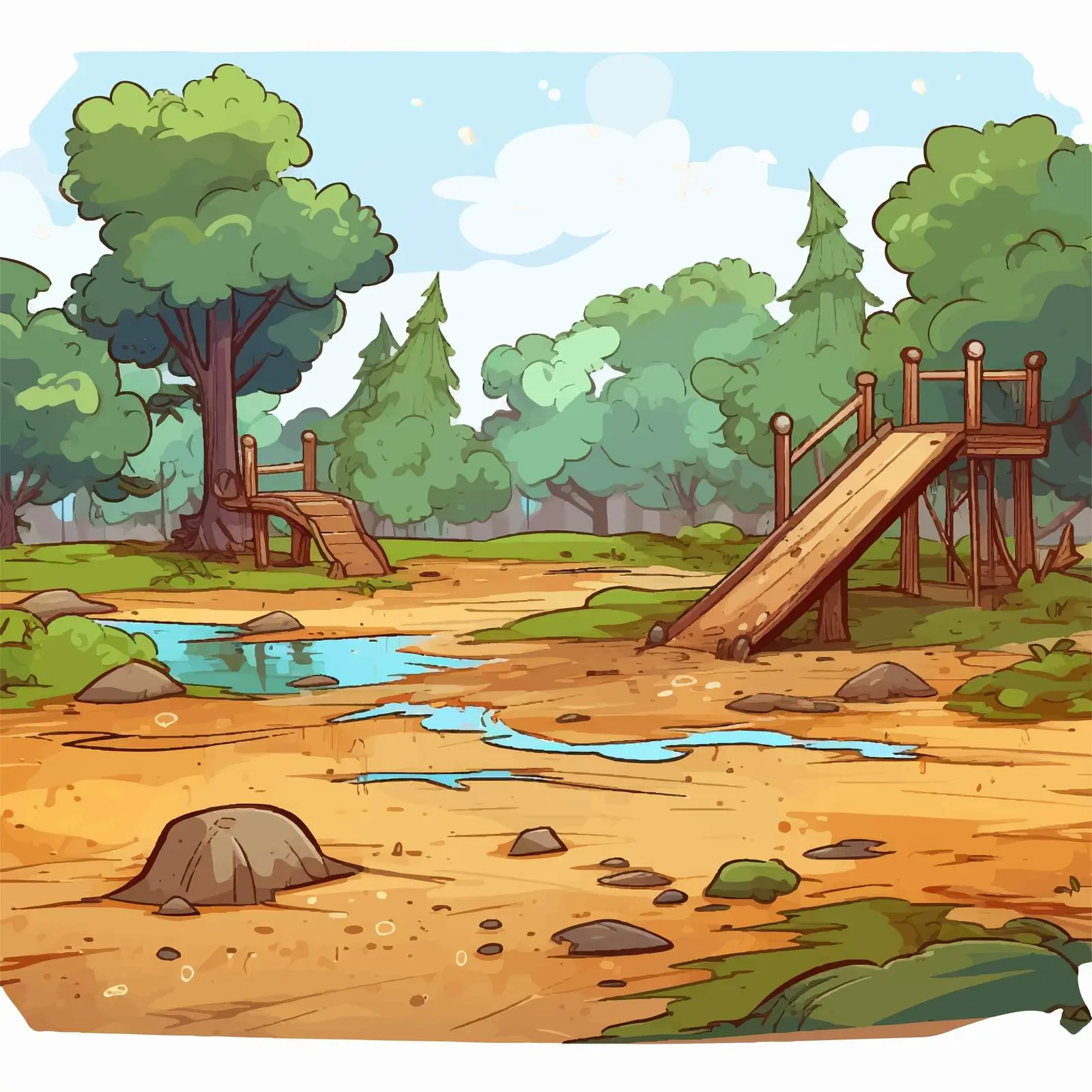 Charming Cartoon Park Landscape Illustration — free download from Dotvec