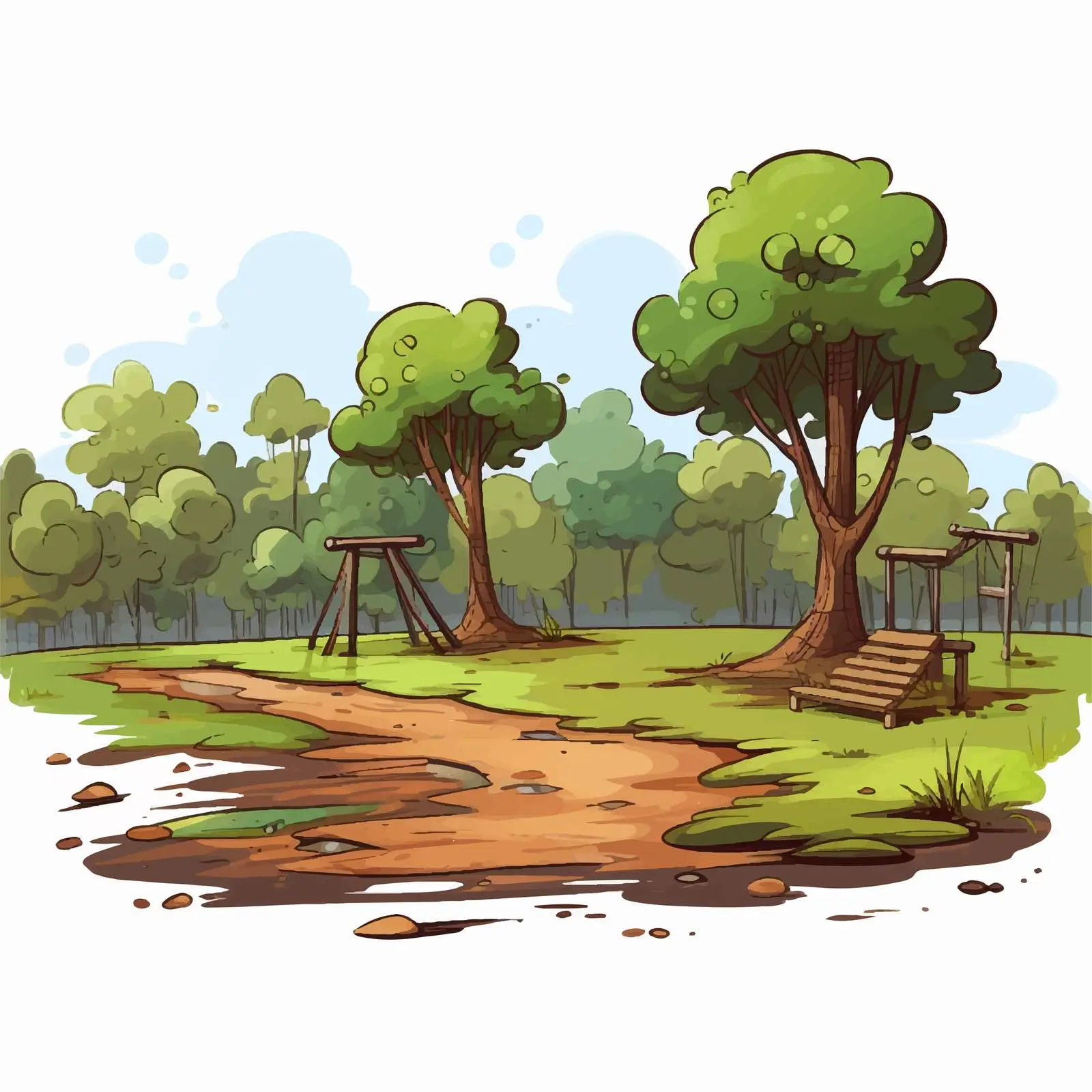 Dirty Park Landscape Cartoon Vector Illustration — free download from Dotvec