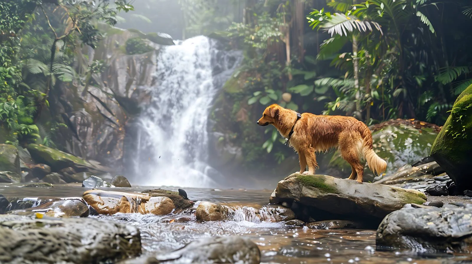 Enthusiastic Dog Hiking and Hydrating Image — free download from Dotvec