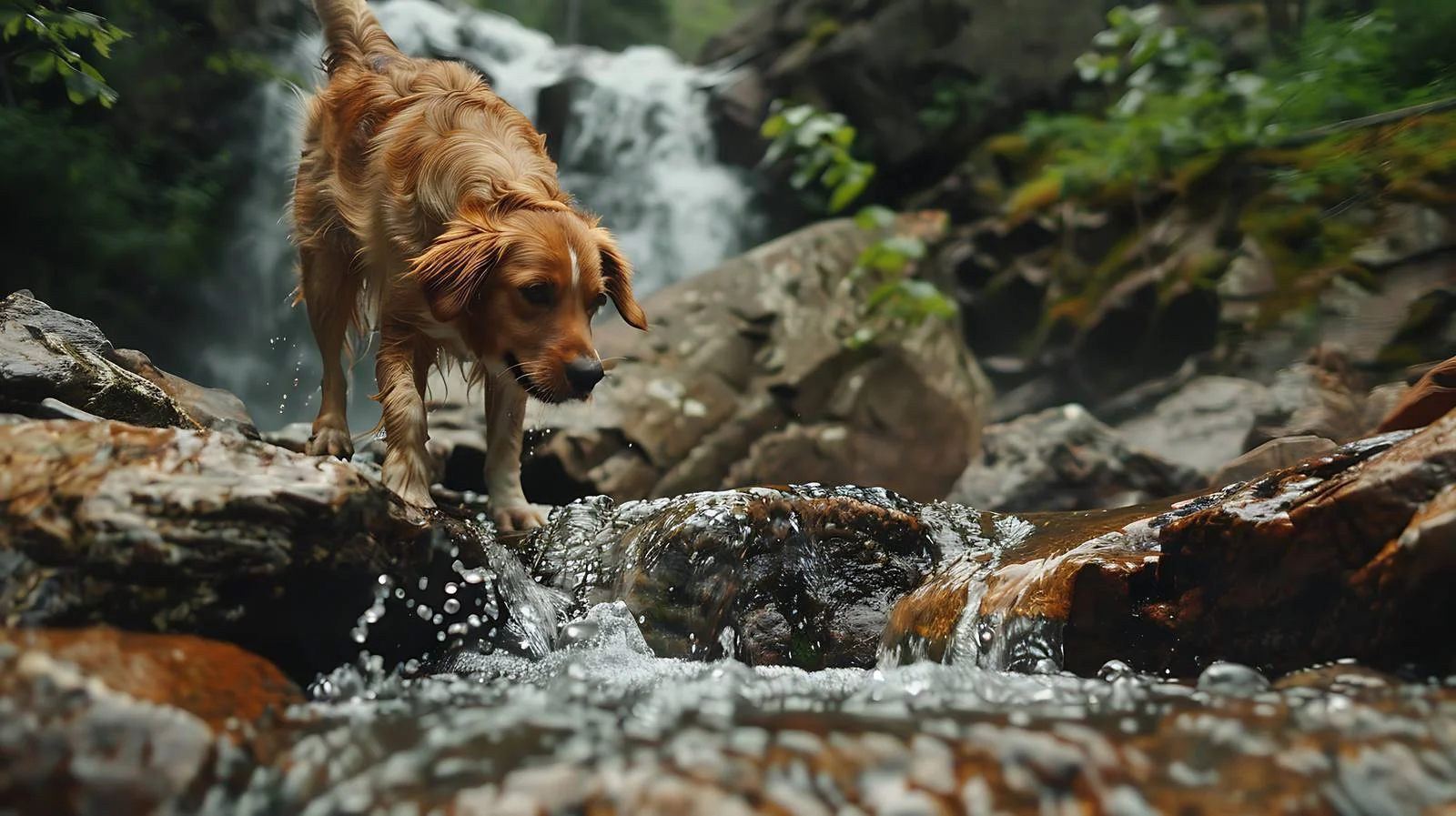 Enthusiastic Dog Joins Hikers for Water — free download from Dotvec