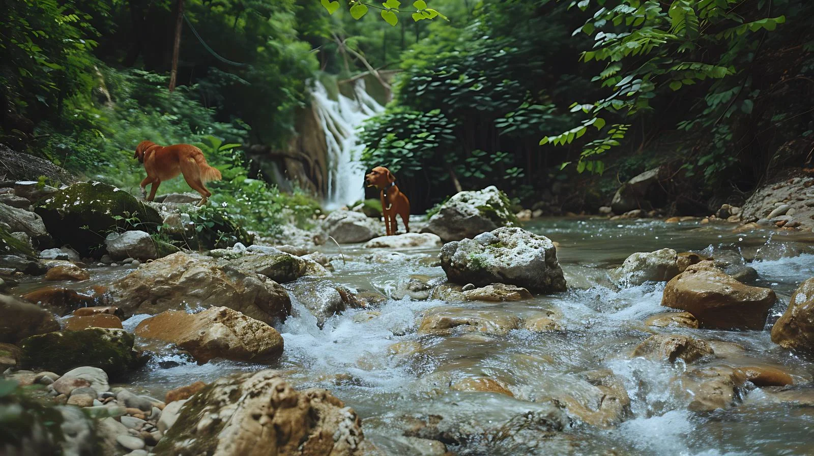 Excited Dog Adventure with Hikers on Rocks — free download from Dotvec