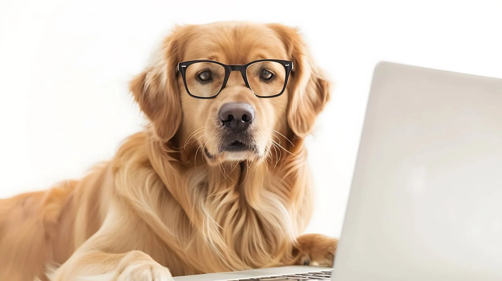 Stylish dog using laptop in office setting — free download from Dotvec