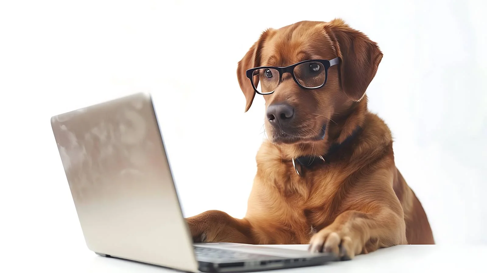 Canine Office Assistant Typing at Laptop — free download from Dotvec