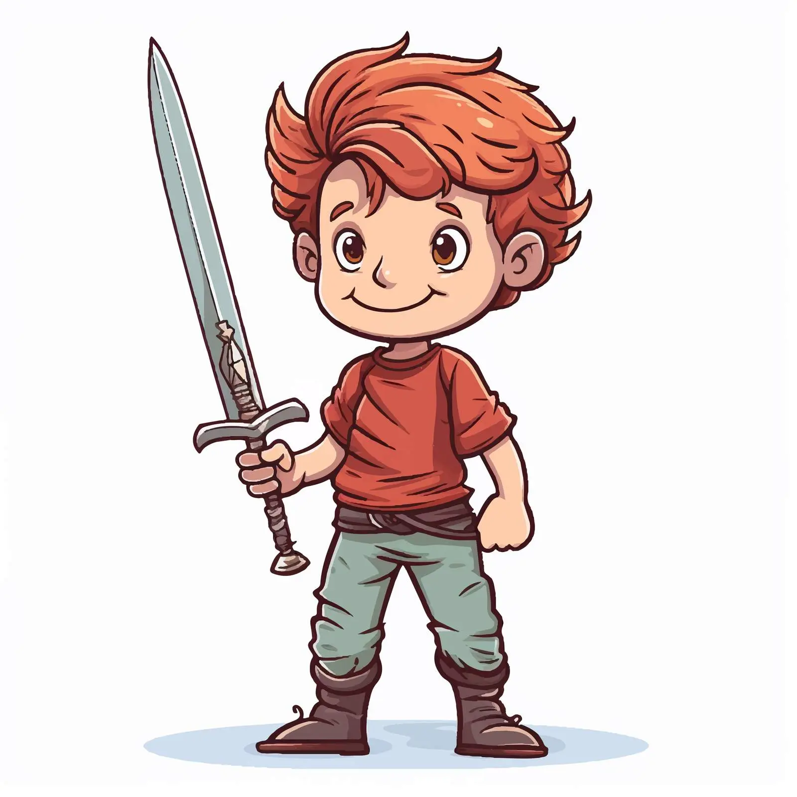 Cartoon Kid Holding Sword Doodle Character — free download from Dotvec