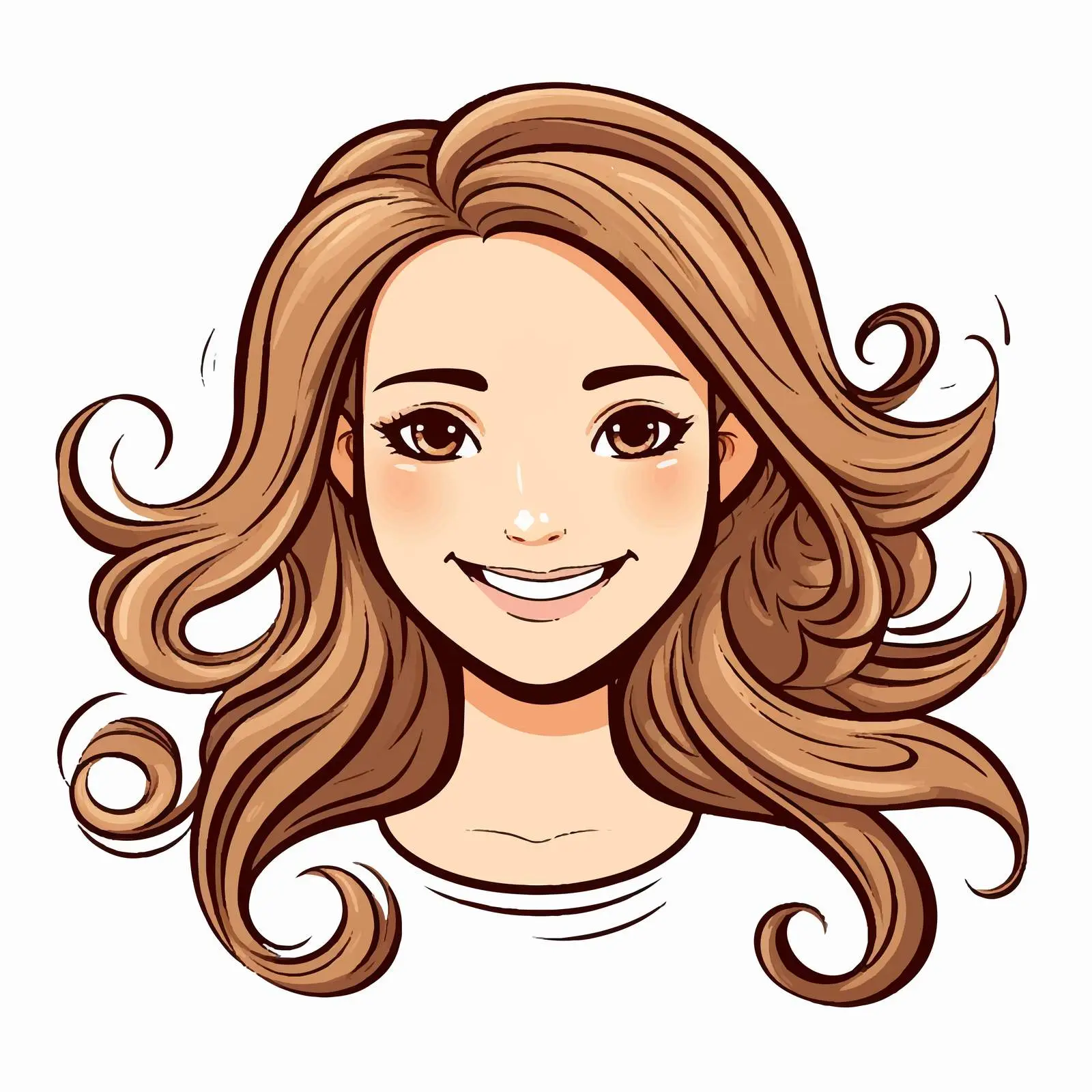 Doodle Outline of Beautiful Girl with Long Brown Hair — free download from Dotvec