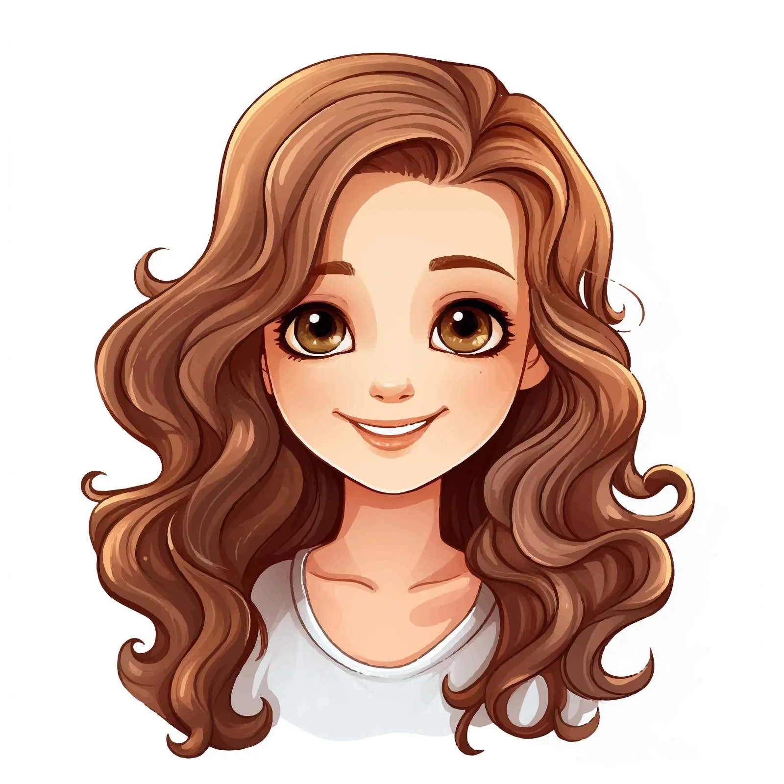 Doodle Outline of Beautiful Girl with Brown Hair — free download from Dotvec