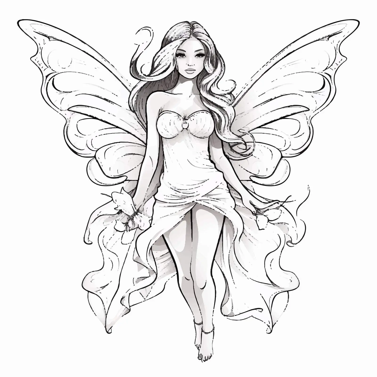 Doodle Outline of Beautiful Woman with Long Hair — free download from Dotvec