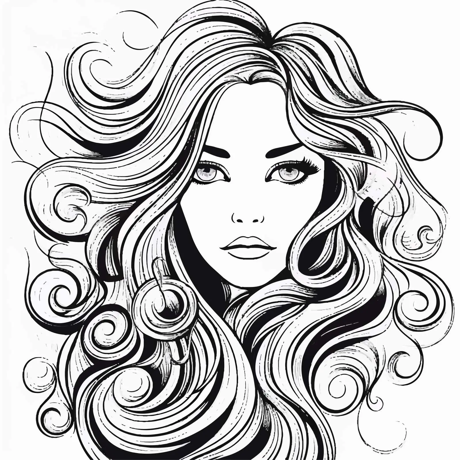 Doodle Outline of a Beautiful Woman's Face — free download from Dotvec