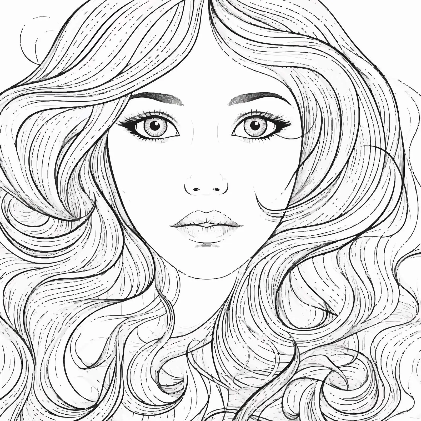 Beautiful Woman's Face Doodle Outline Vector — free download from Dotvec