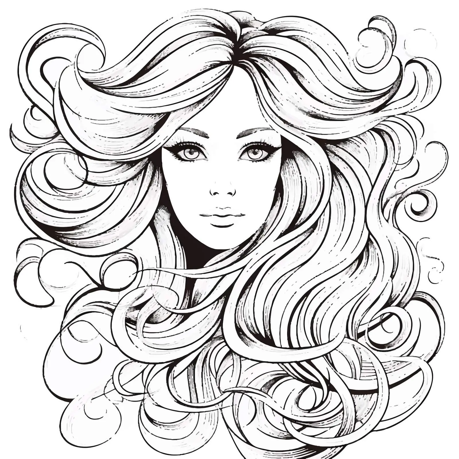 Doodle Outline of Beautiful Woman's Face with Long Hair — free download from Dotvec