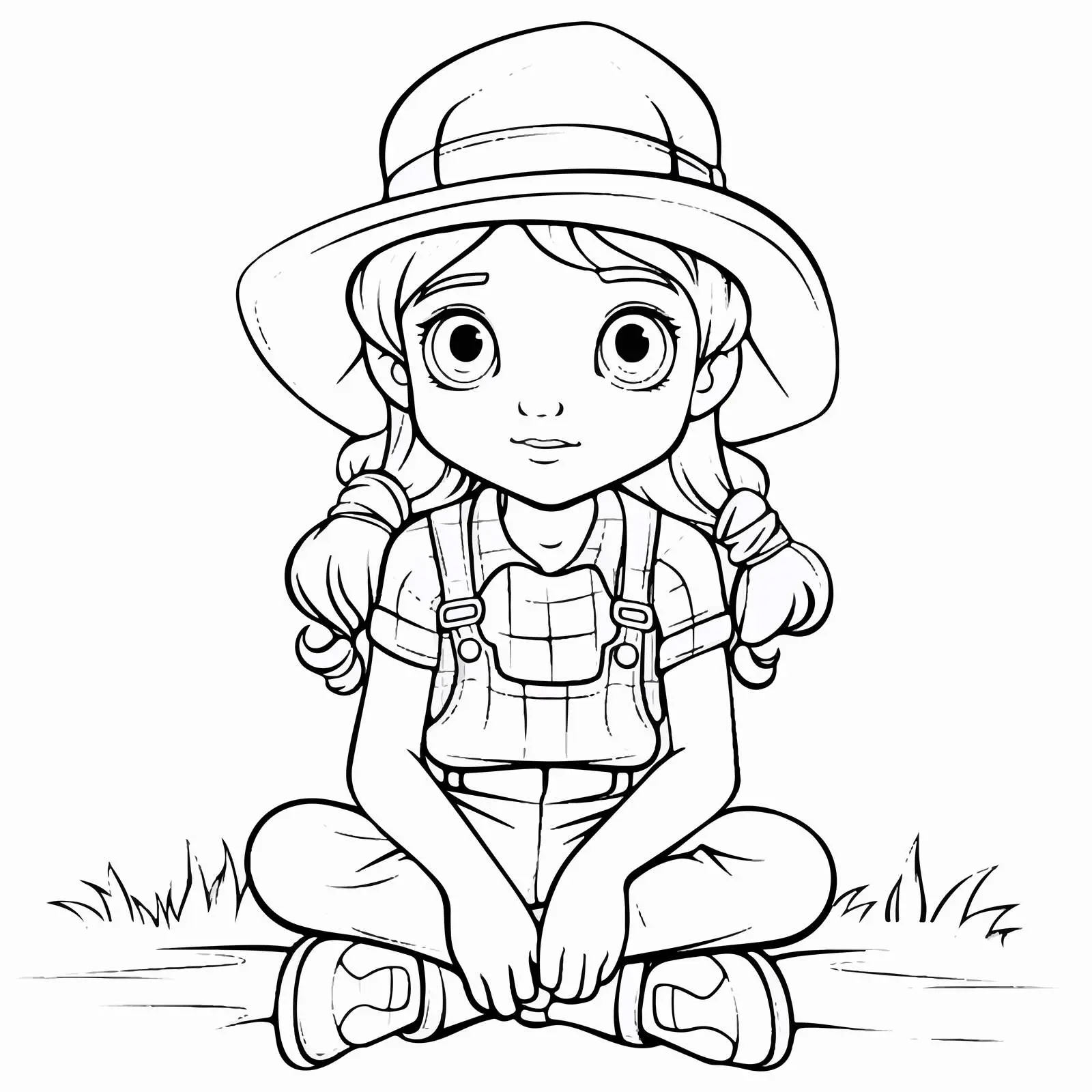 Bored Farmer Girl Doodle Outline — free download from Dotvec