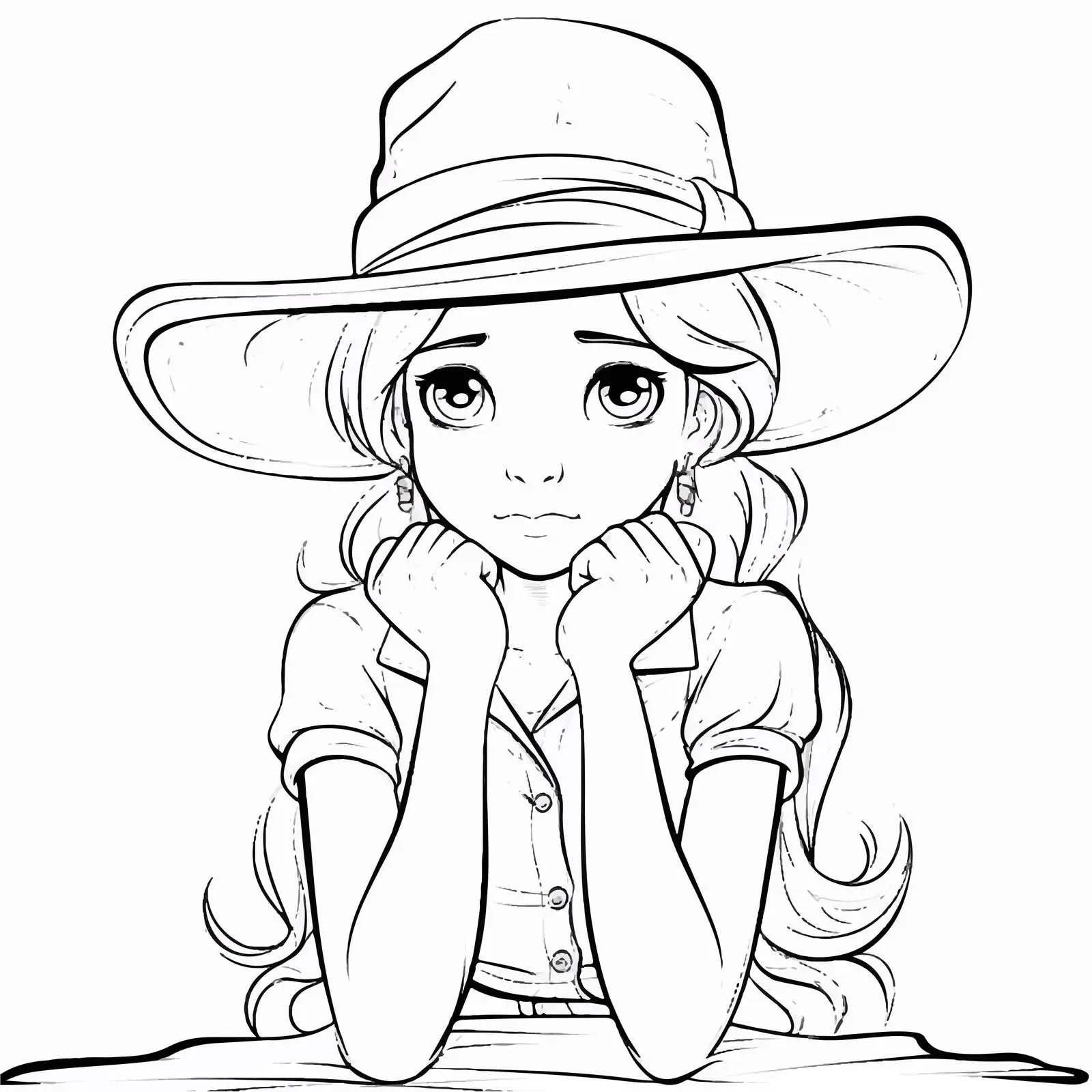 Bored Farmer Girl Doodle Outline Vector Art — free download from Dotvec
