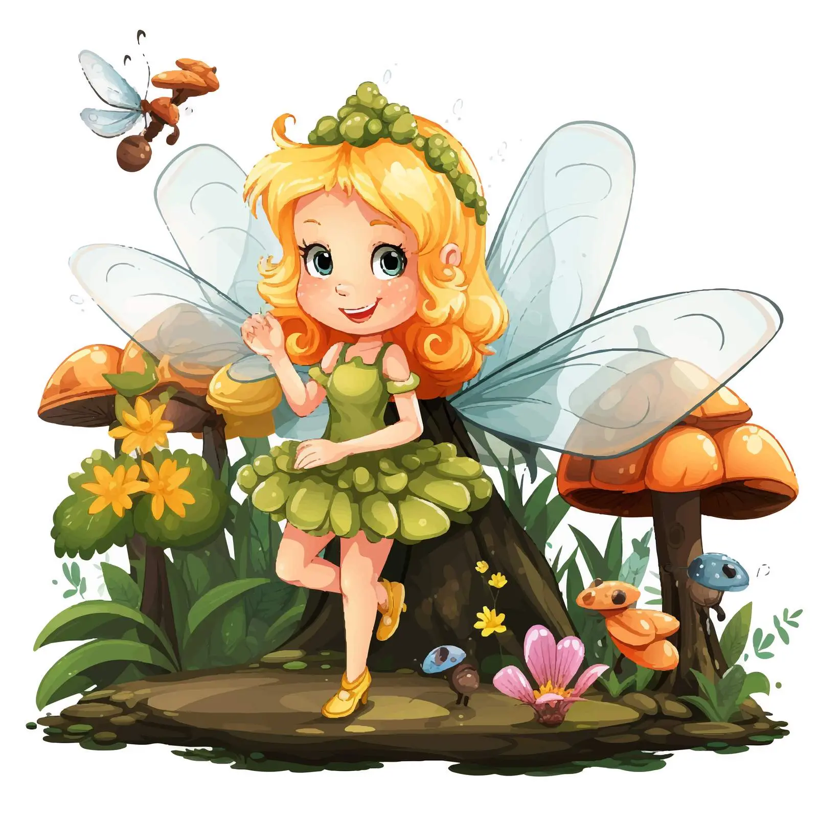 Fairy with Insect Friends in Enchanted Forest — free download from Dotvec