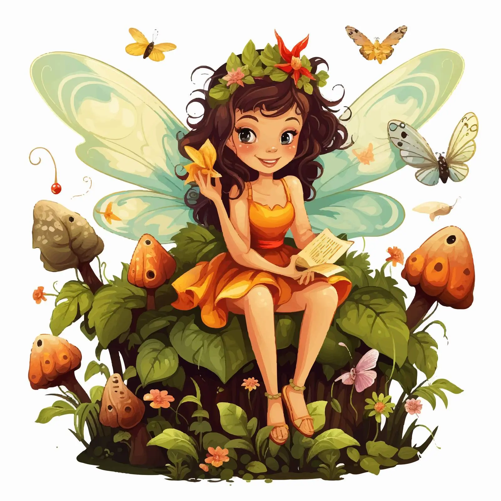 Fairy with Insect Friends in Forest Illustration — free download from Dotvec