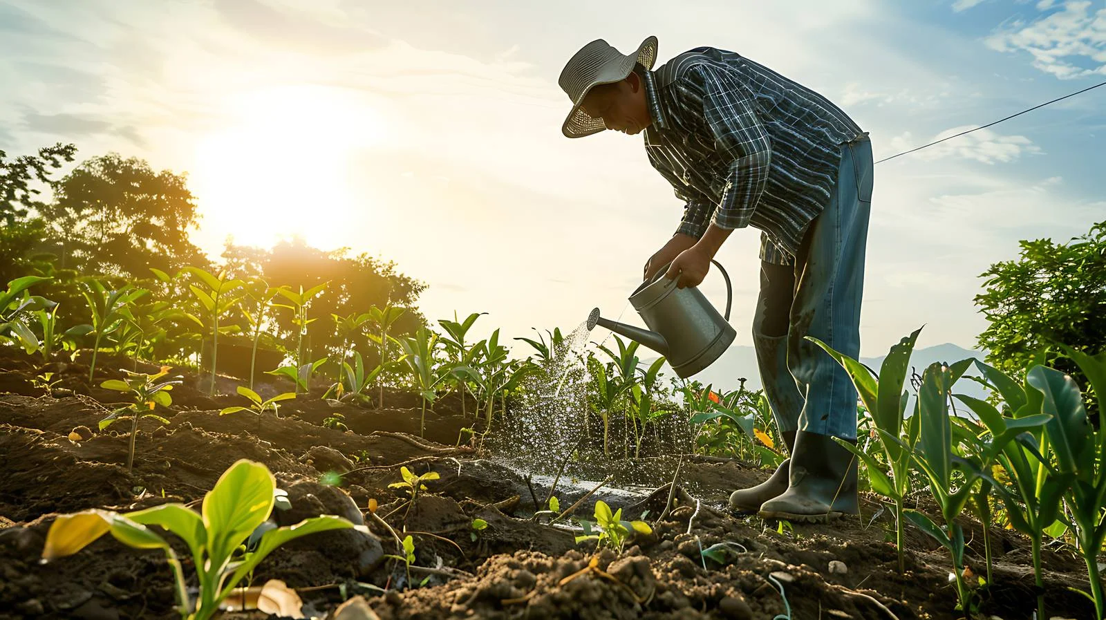 A Farmer Watering Galangal Plants — free download from Dotvec