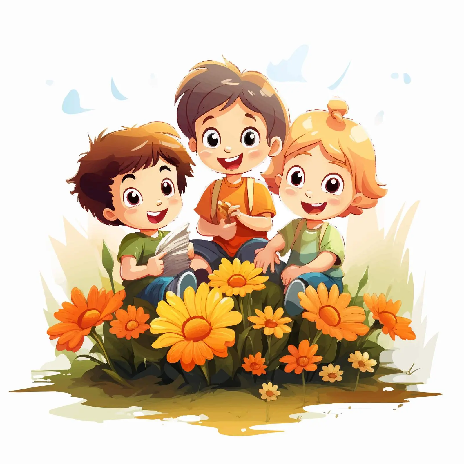 Children Enjoying Flowers in a Cartoon Style — free download from Dotvec