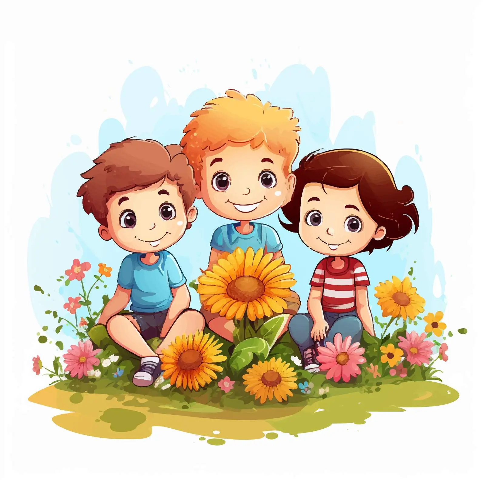 Children Playing on Flowers - Cartoon Vector Art — free download from Dotvec