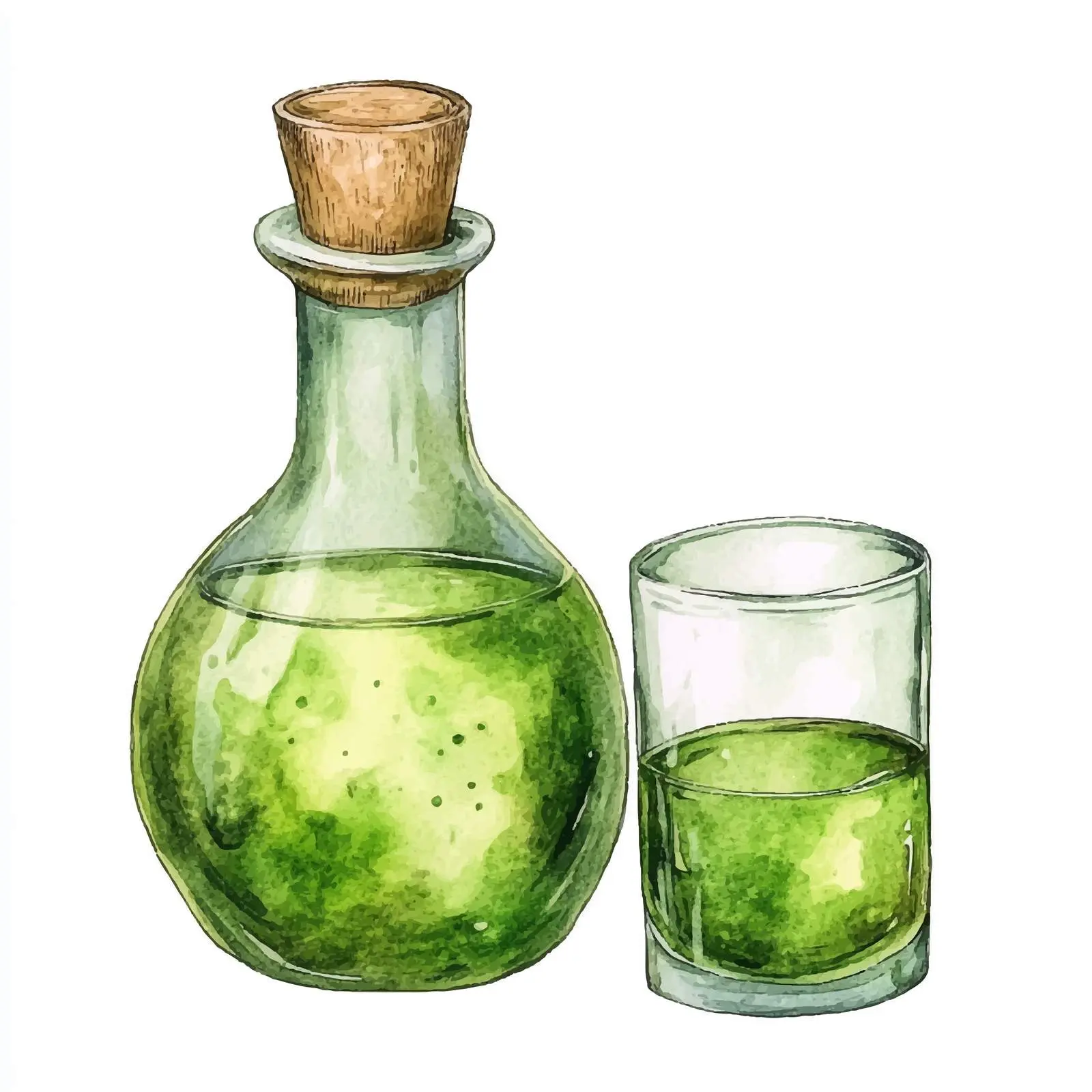 Green Potion in Flask and Glass Illustration – free container image from Dotvec