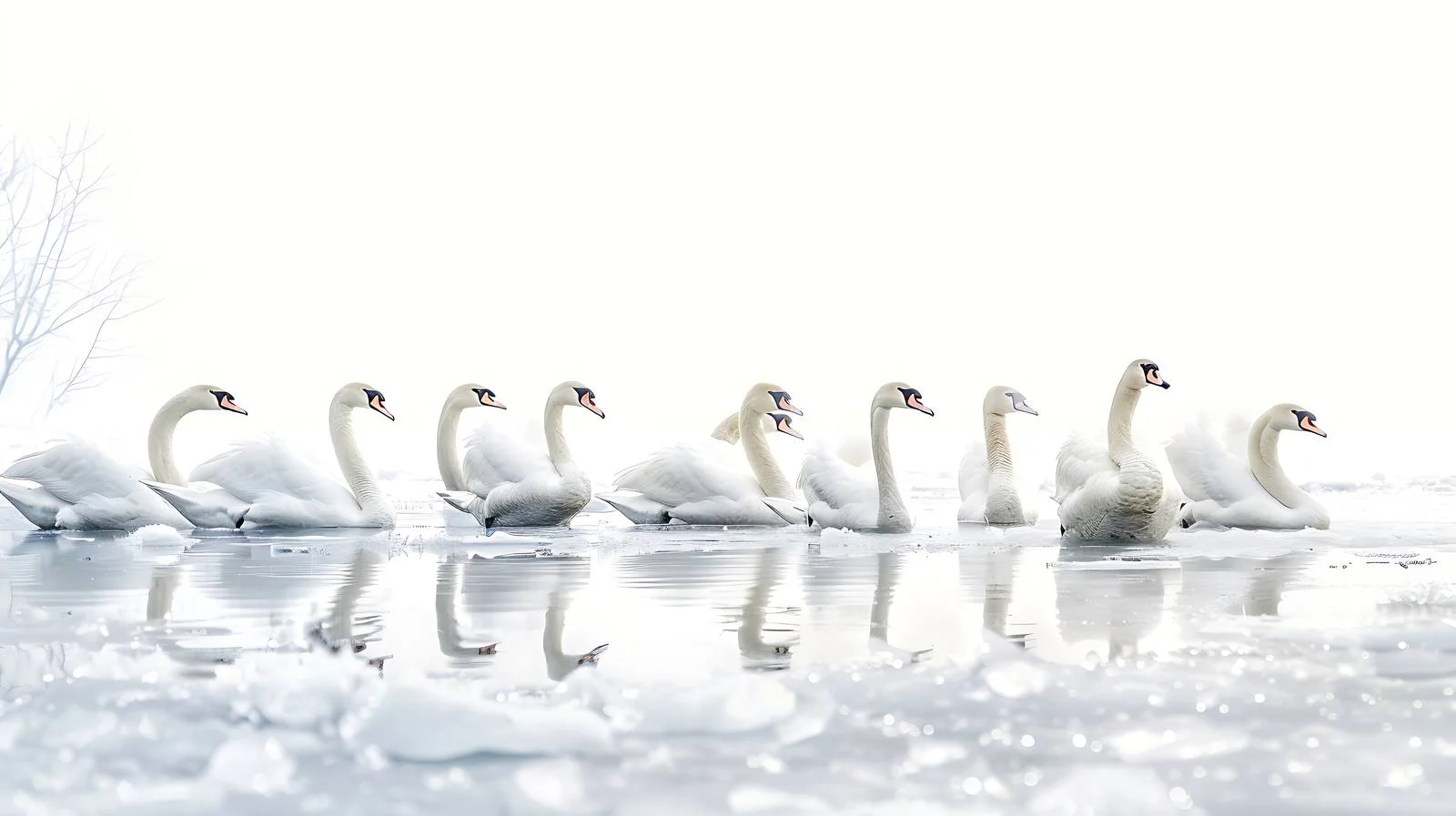 Swans Gather on Frozen Winter Ice — free download from Dotvec