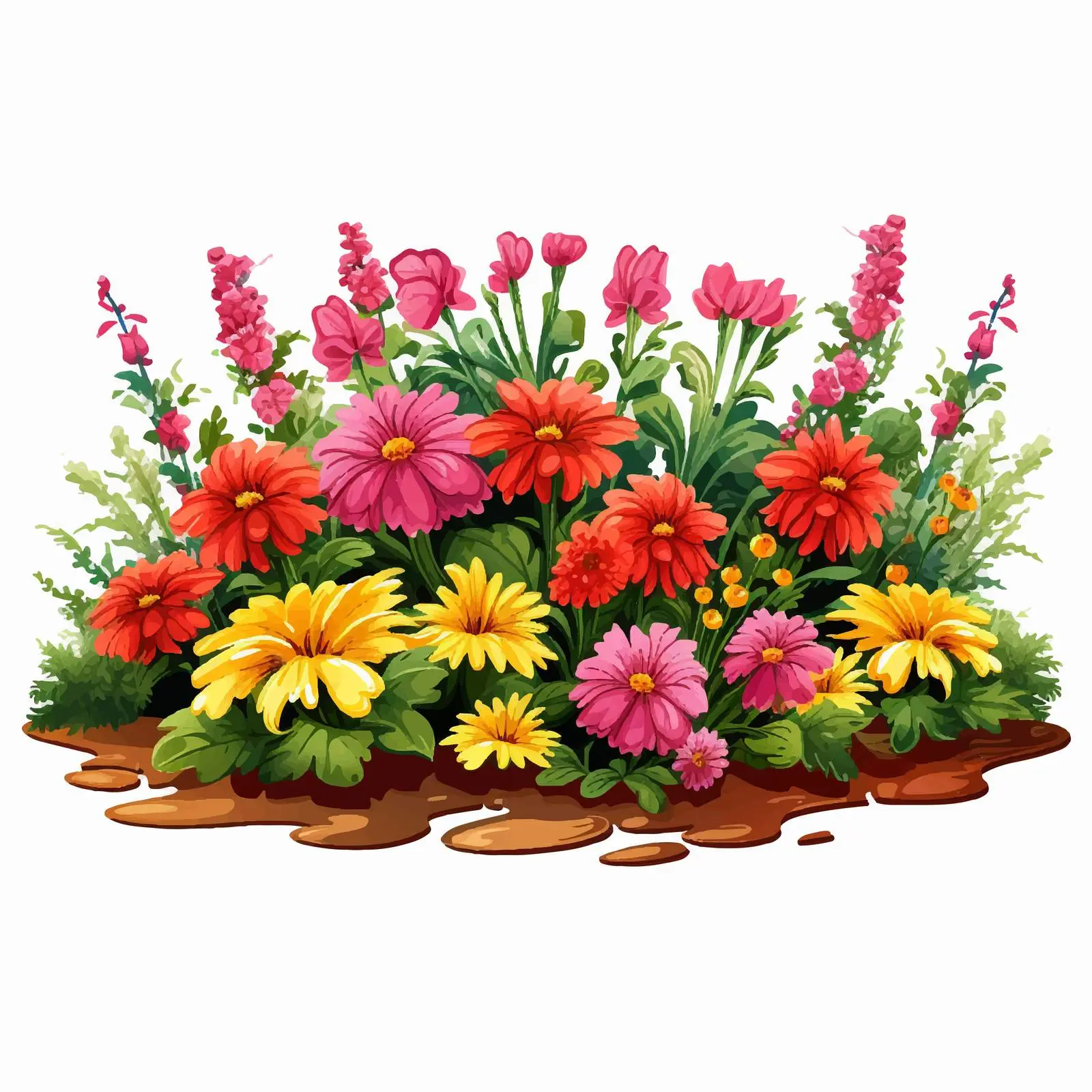 Colorful Flower Bed in Cartoon Garden — free download from Dotvec