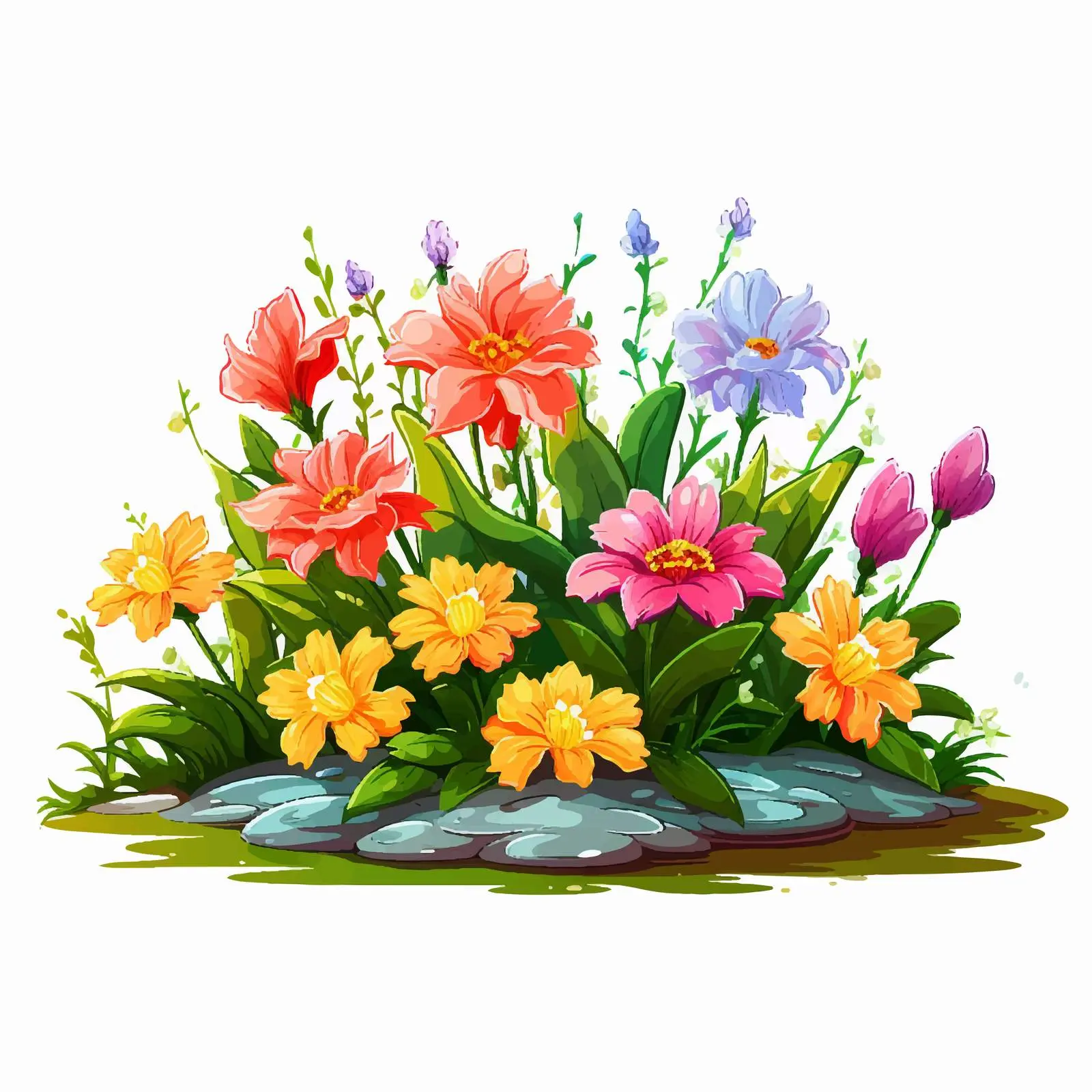 Colorful Flower Bed in a Cartoon Garden — free download from Dotvec