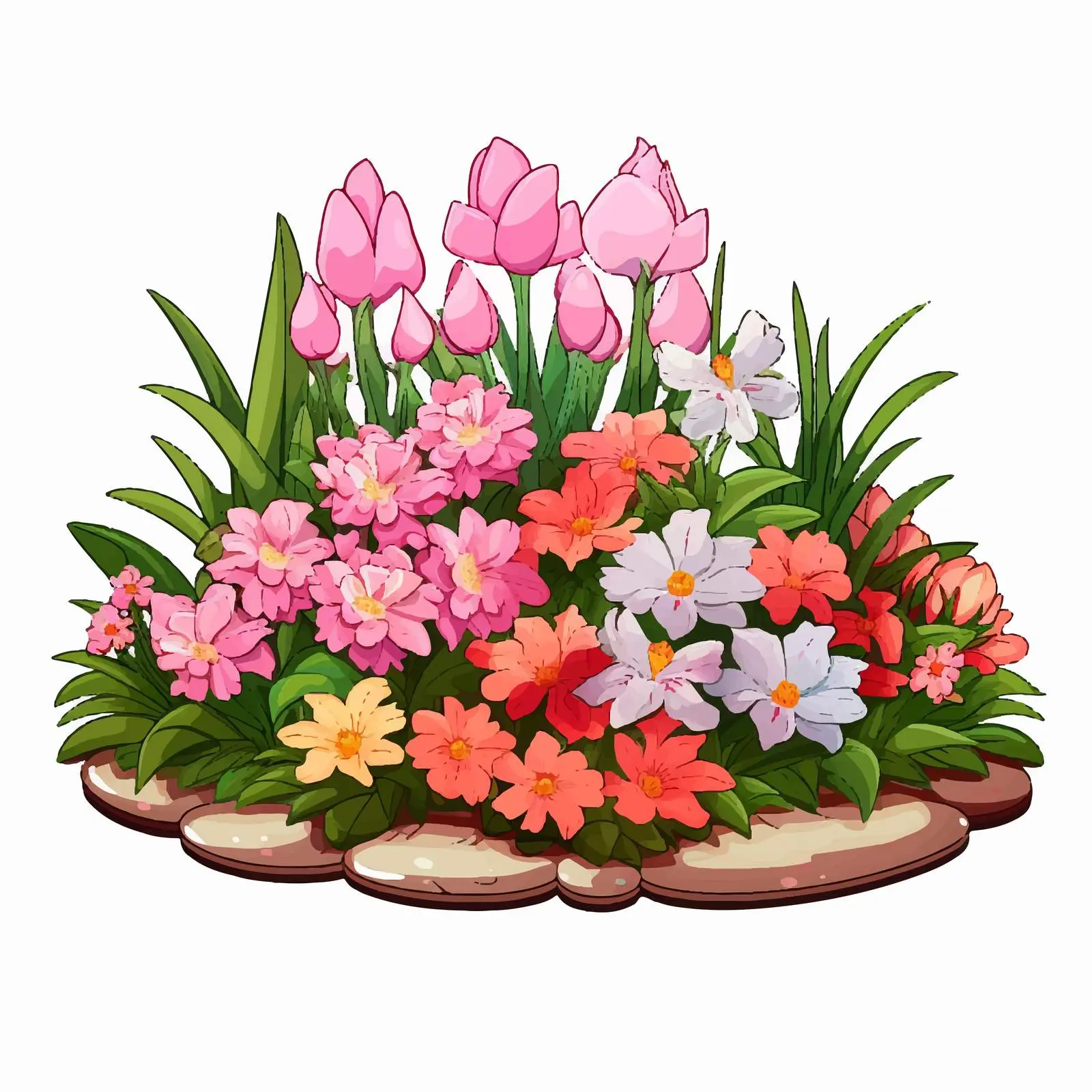 Colorful Flower Bed in Vibrant Garden Vector — free download from Dotvec