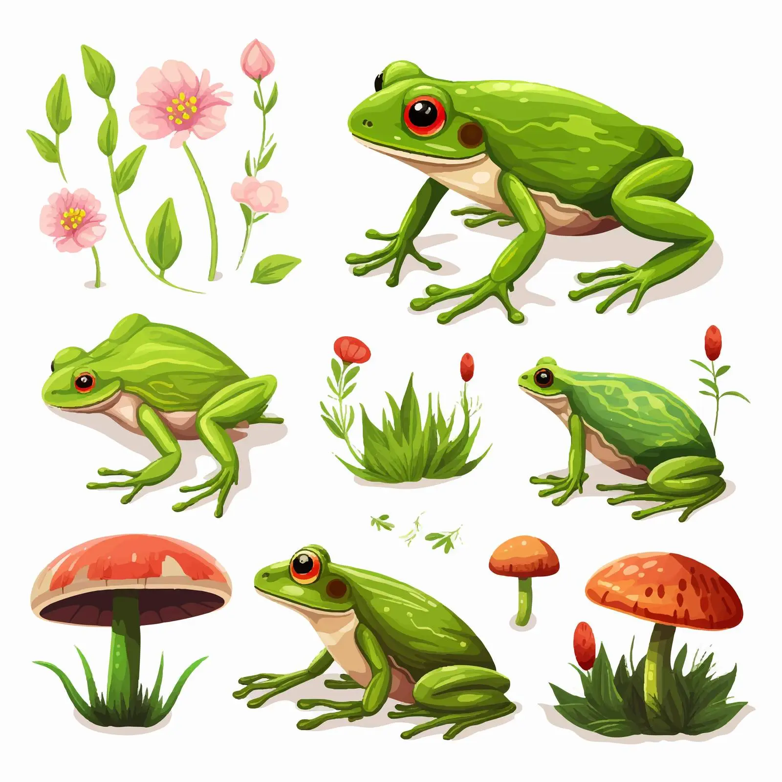Frog Surrounded by Various Insects Illustration — free download from Dotvec