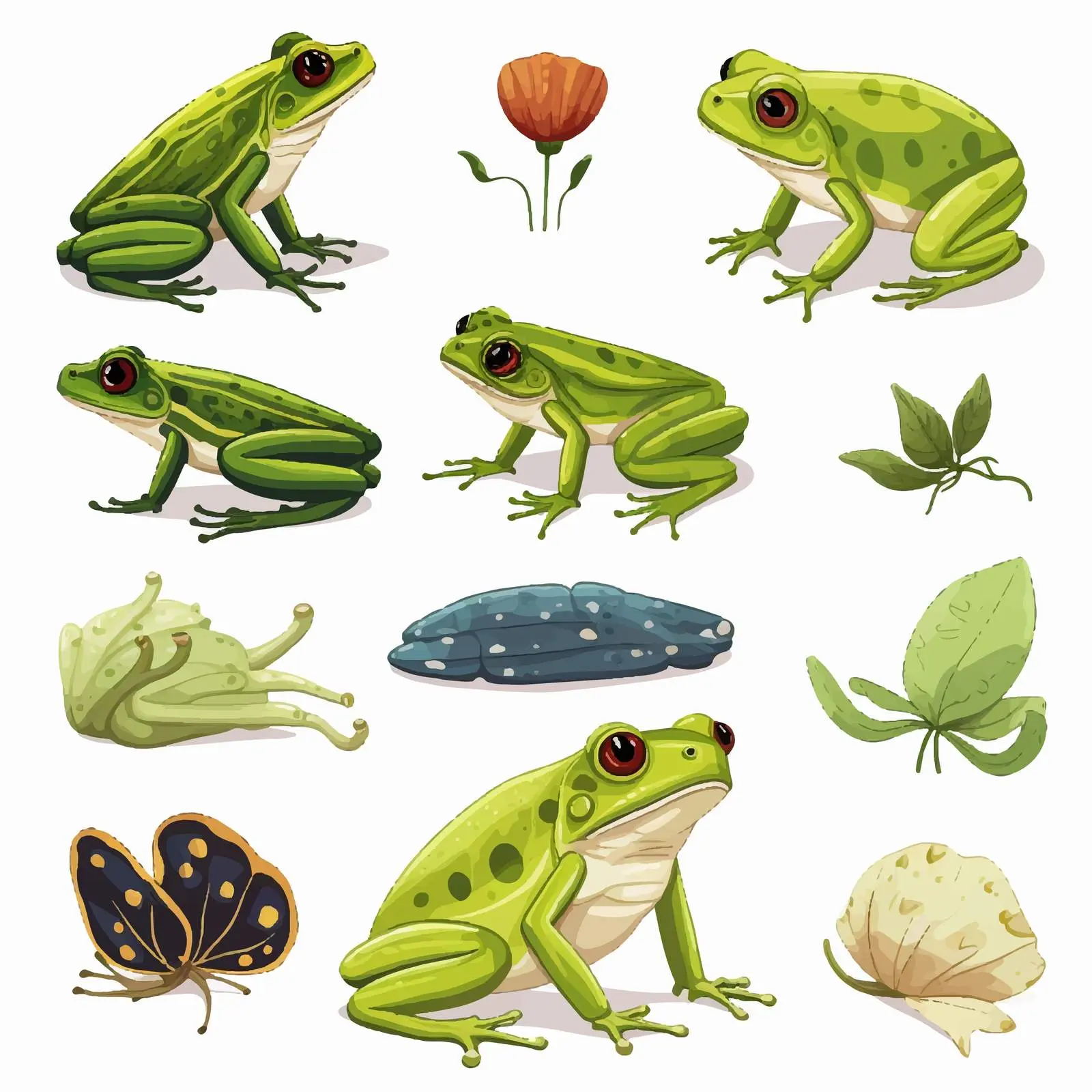 Frog with Insects Set Vector Illustration – free amphibians image from Dotvec