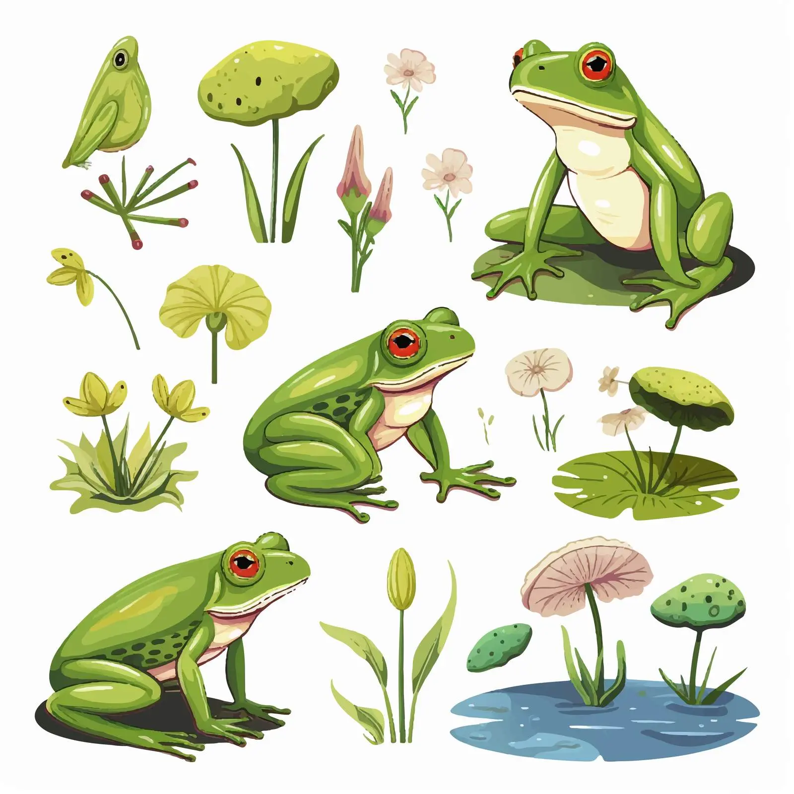 Frog with Various Insects Vector Illustration — free download from Dotvec