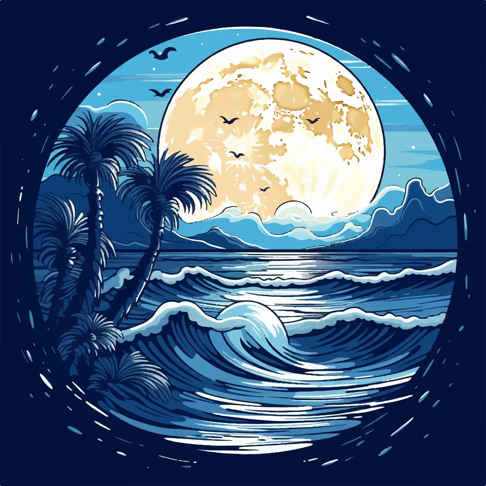 Full Moon Night at the Ocean Illustration – free full moon image from Dotvec