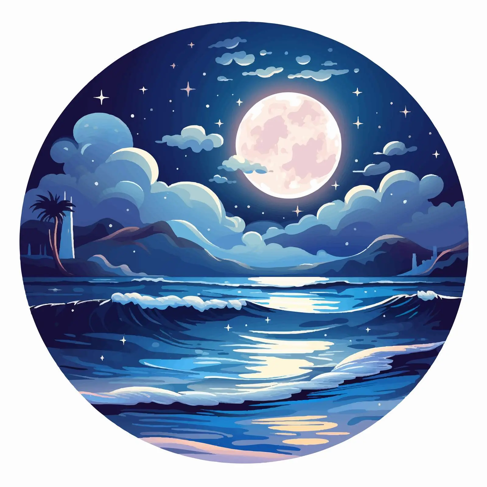 Full Moon Night Over Ocean Illustration – free full moon image from Dotvec