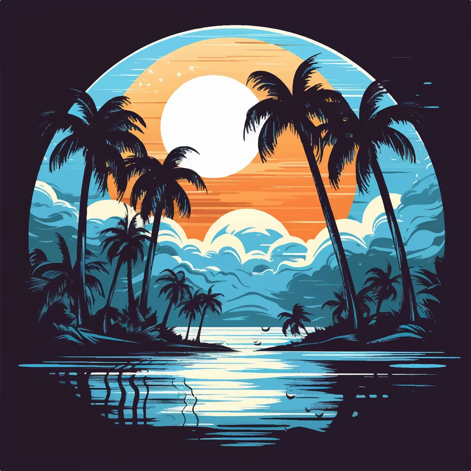Full Moon Night at the Ocean Vector Art – free full moon image from Dotvec