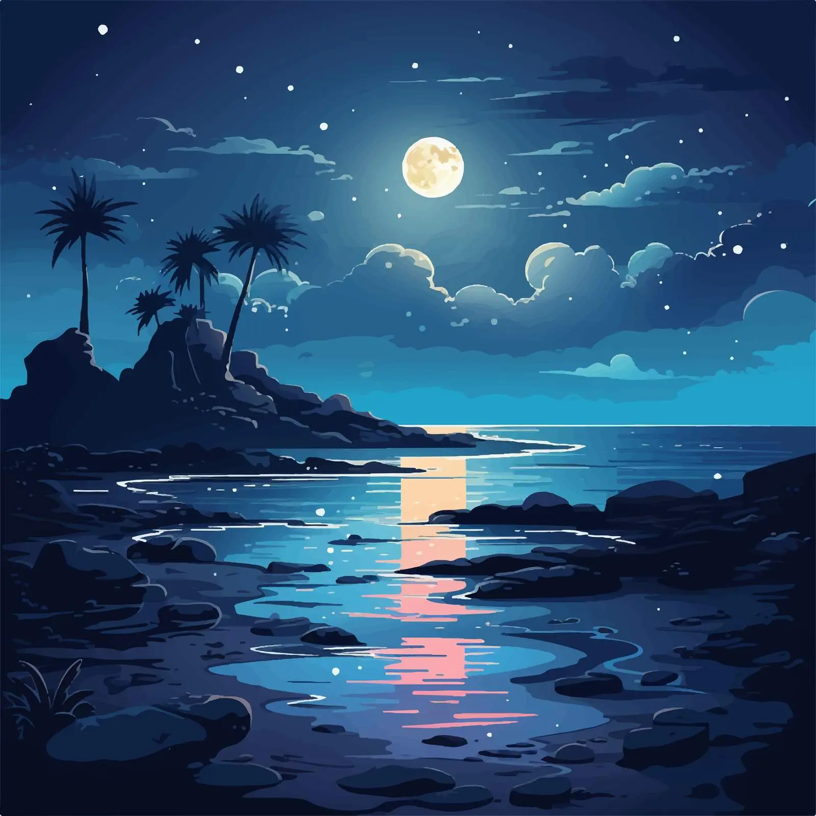 Full Moon Night at the Ocean Illustration – free full moon image from Dotvec