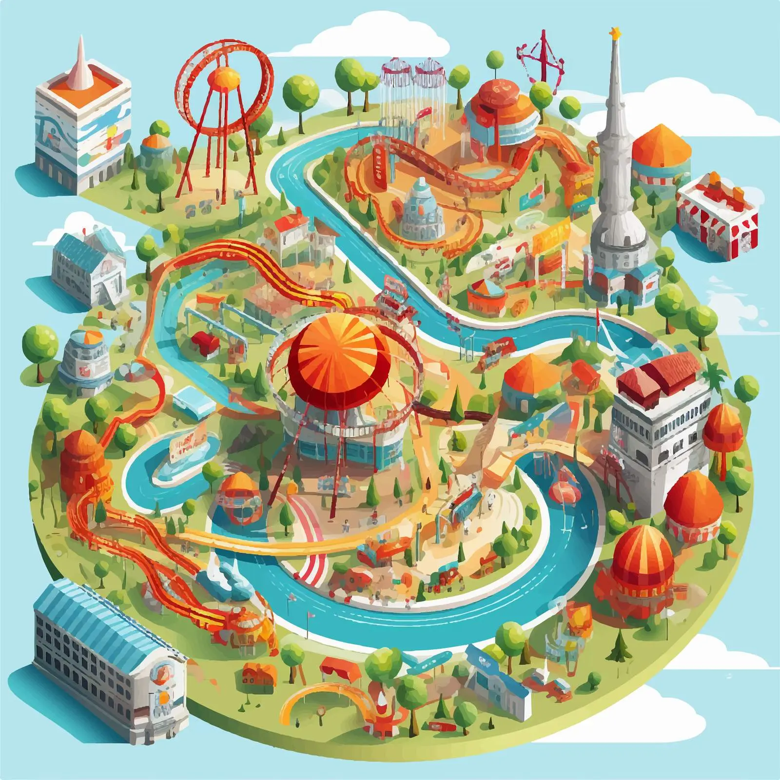 Amusement Park Map Illustration for Fun Adventures – free park layout image from Dotvec