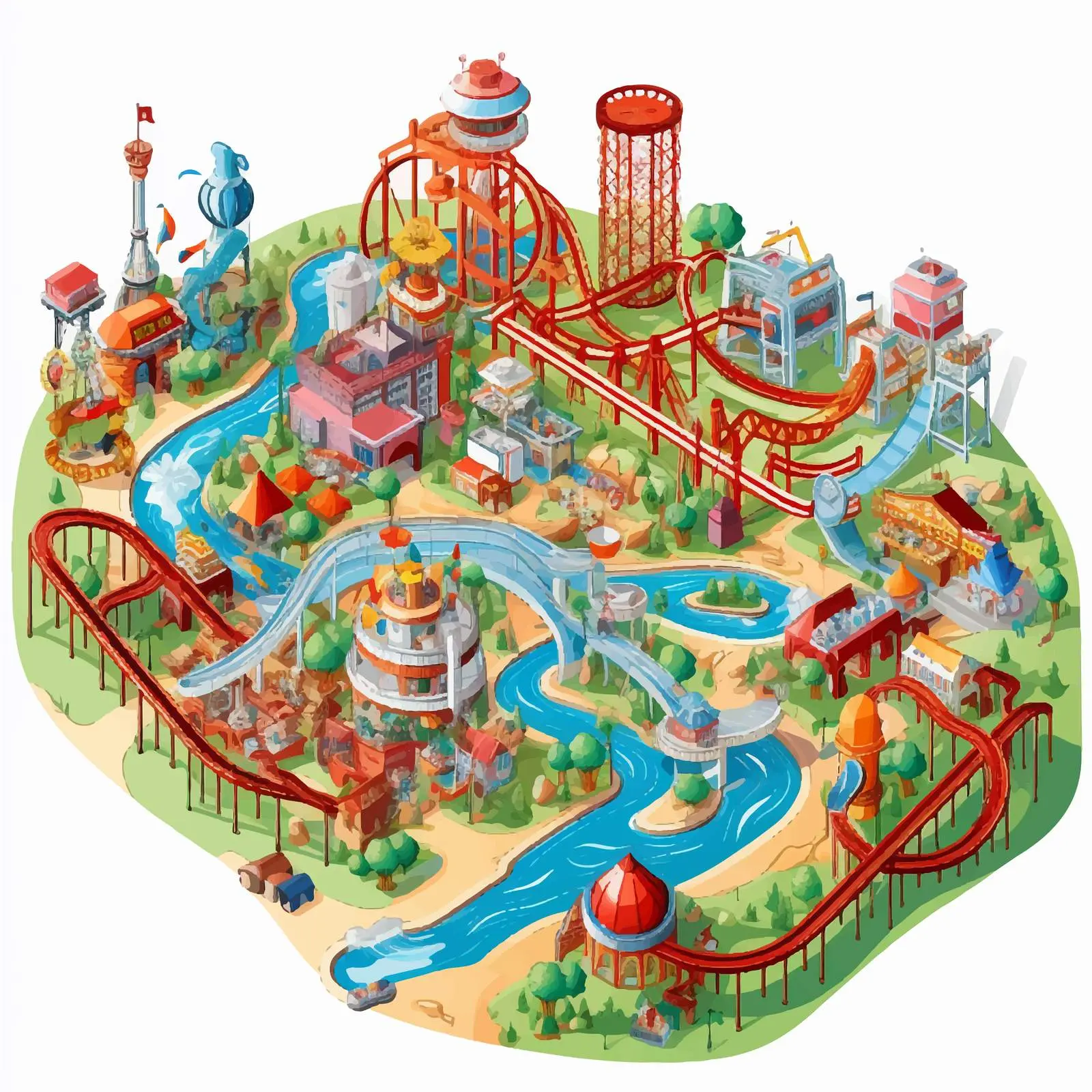 Colorful Amusement Park Map Illustration – free road map image from Dotvec
