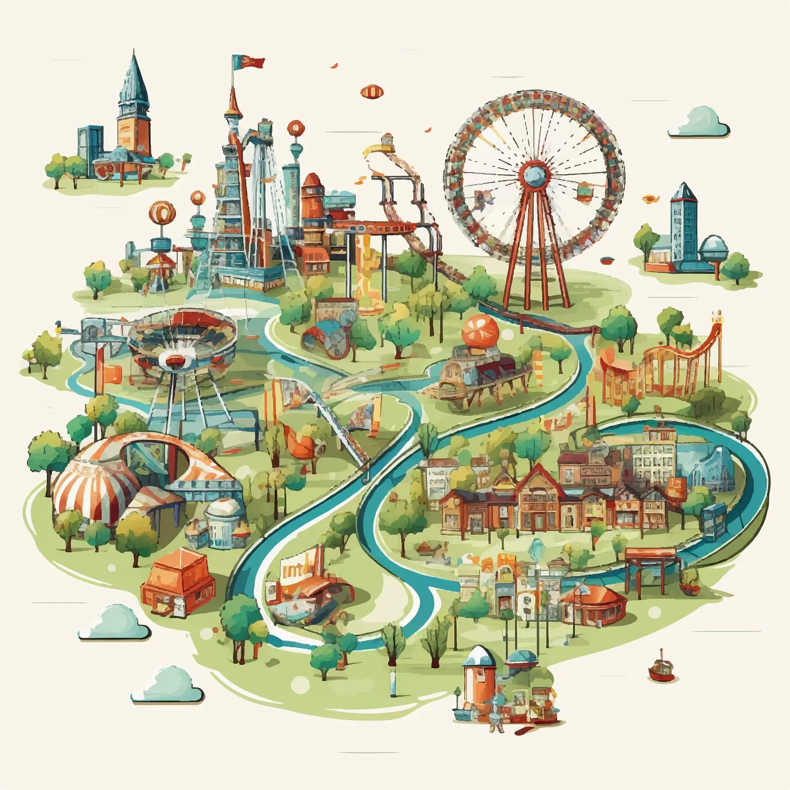 Fun Amusement Park Map Illustration – free recreational image from Dotvec