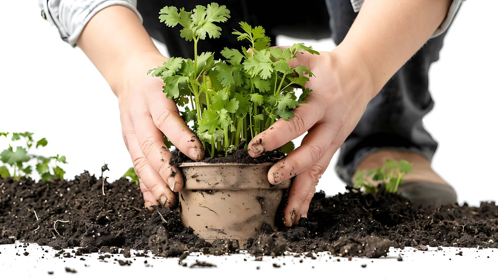 Planting Coriander Cuttings in Pot — free download from Dotvec