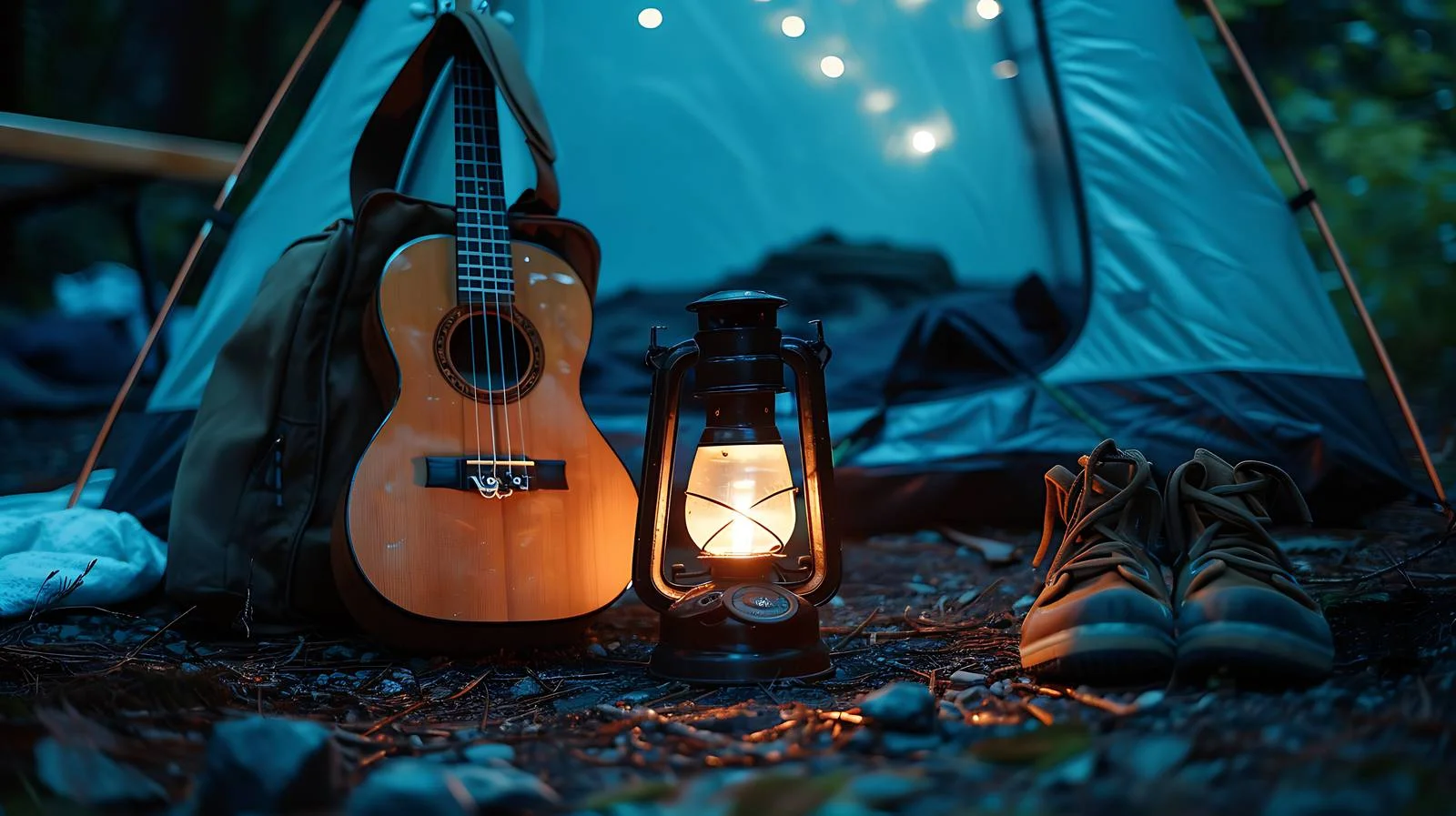 Nighttime Camping Scene with Gas Lamp — free download from Dotvec