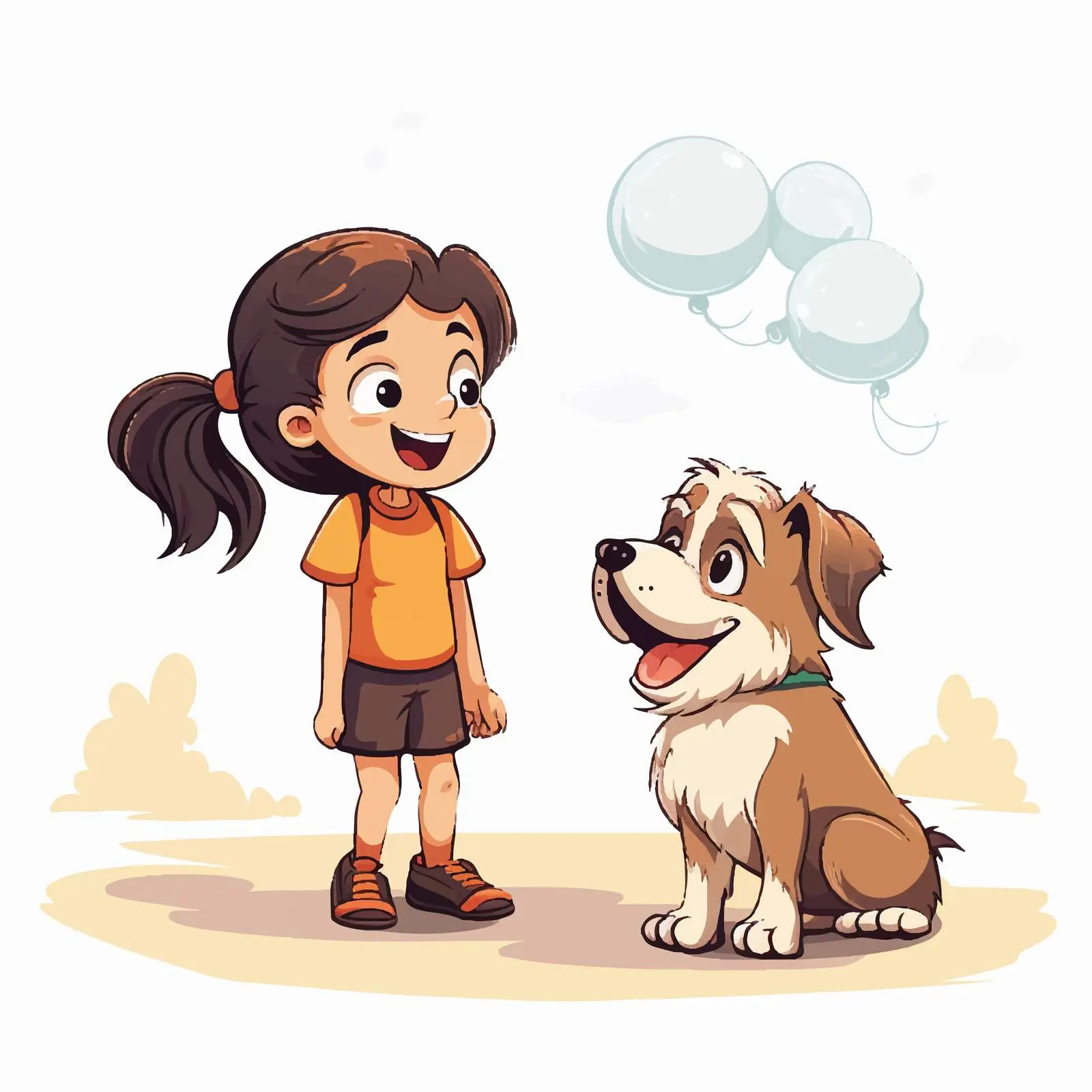 Girl and Dog Cartoon Illustration with Callouts — free download from Dotvec