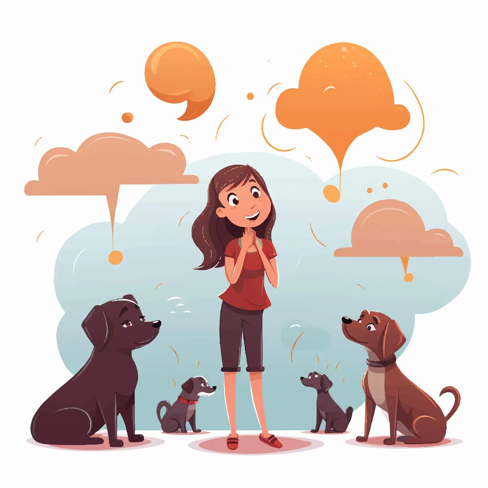 Girl and Dog Thinking Illustration with Callouts — free download from Dotvec