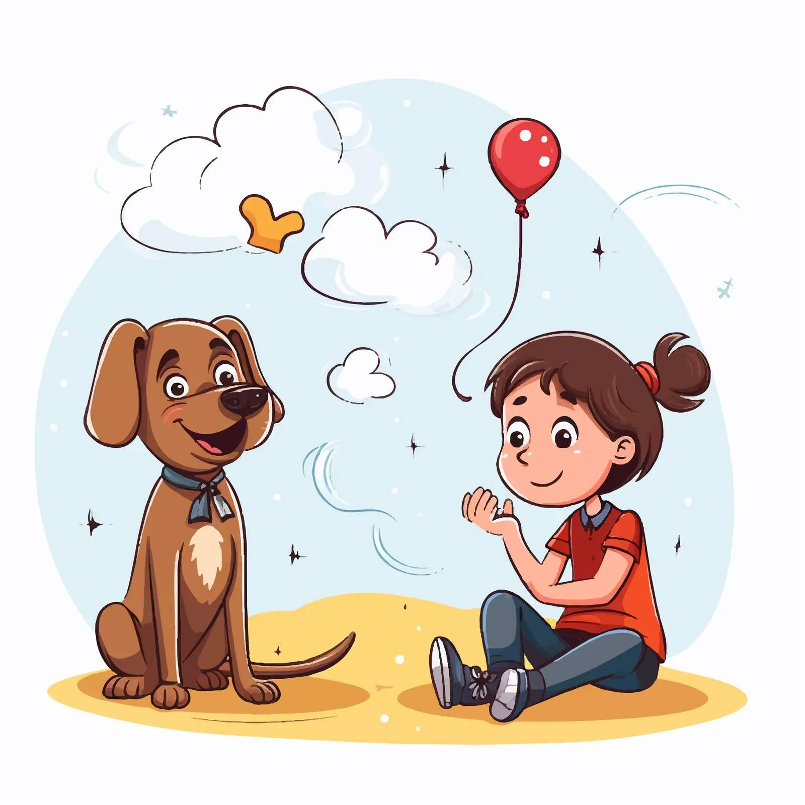 Girl and Dog Thinking Together Illustration – free callouts image from Dotvec
