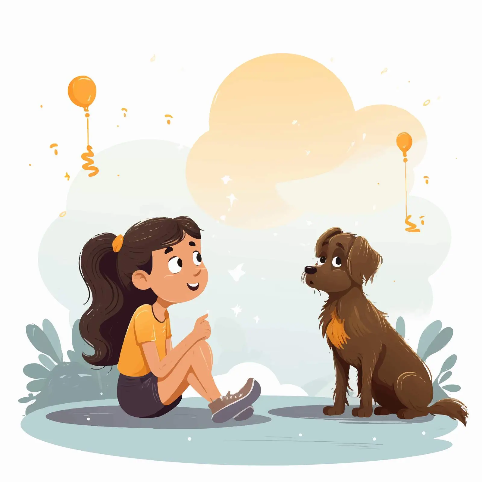 Girl and Dog Thinking Illustration with Callouts — free download from Dotvec