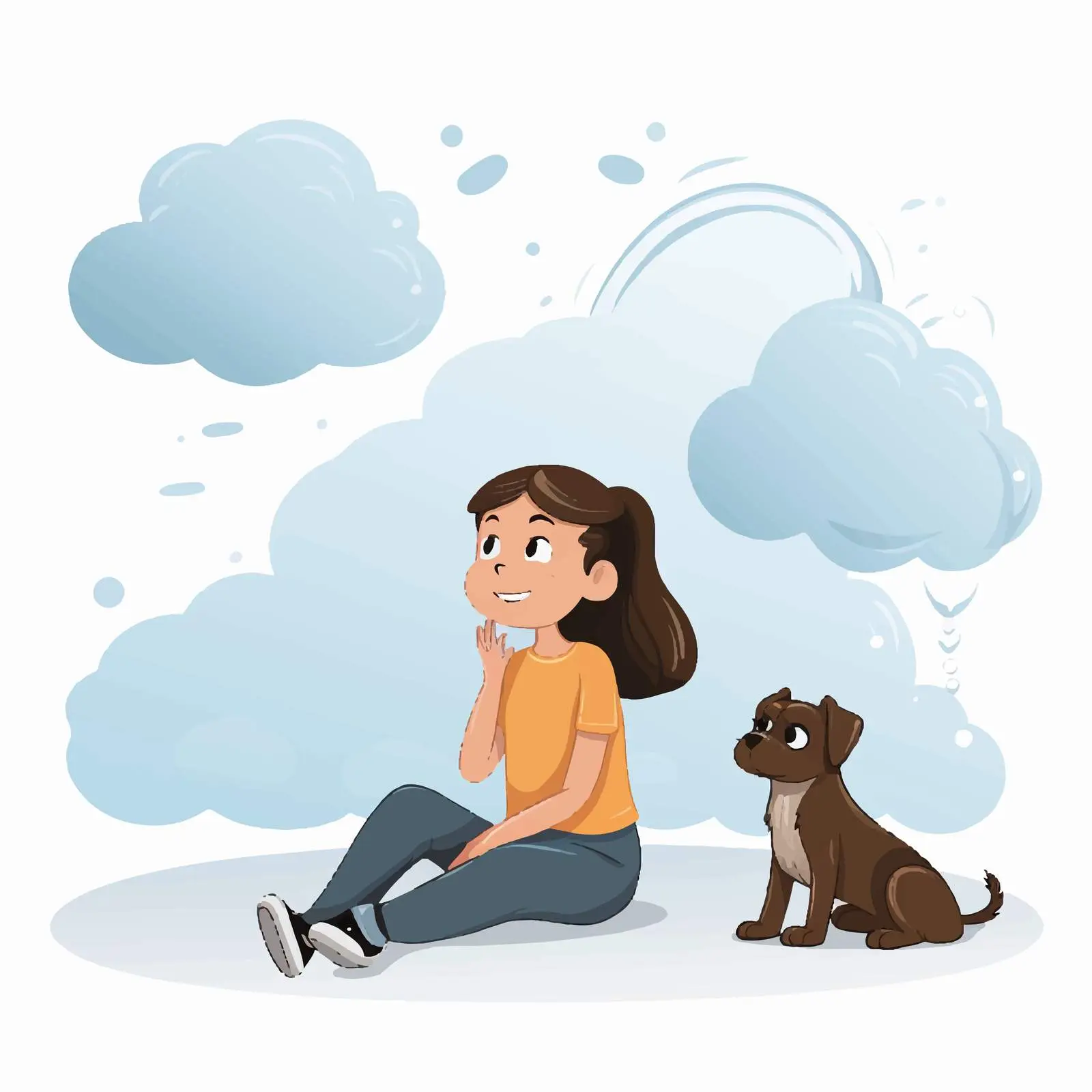 Girl and Dog Thinking with Callouts Illustration — free download from Dotvec