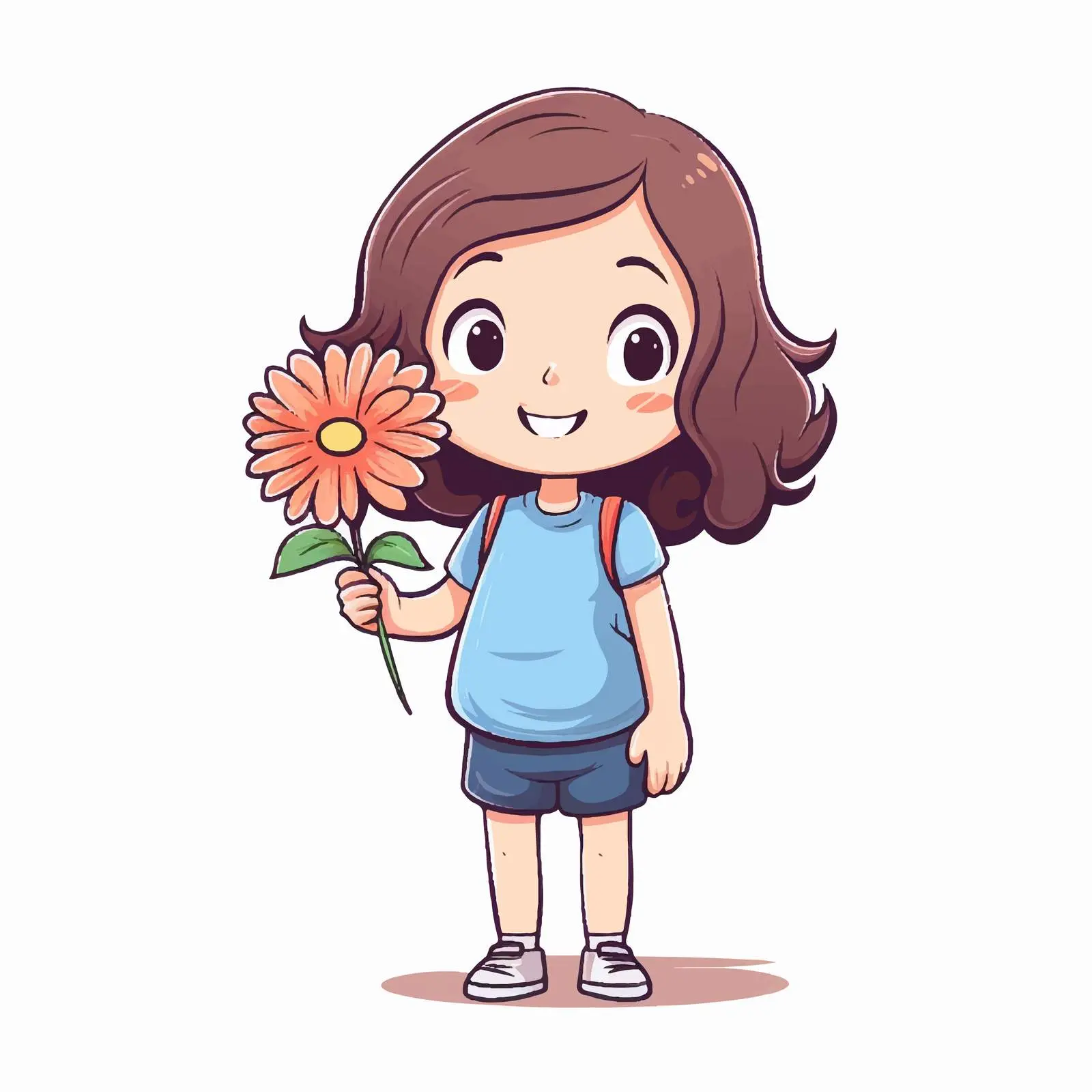 Doodle Style Cartoon Girl with Flower — free download from Dotvec