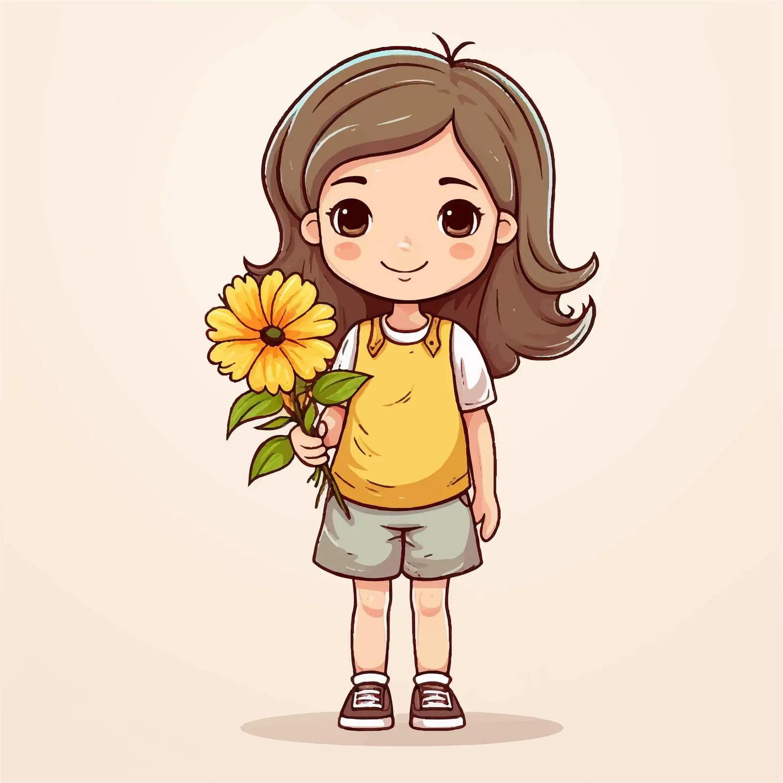 Doodle Style Cartoon Girl with Flower — free download from Dotvec