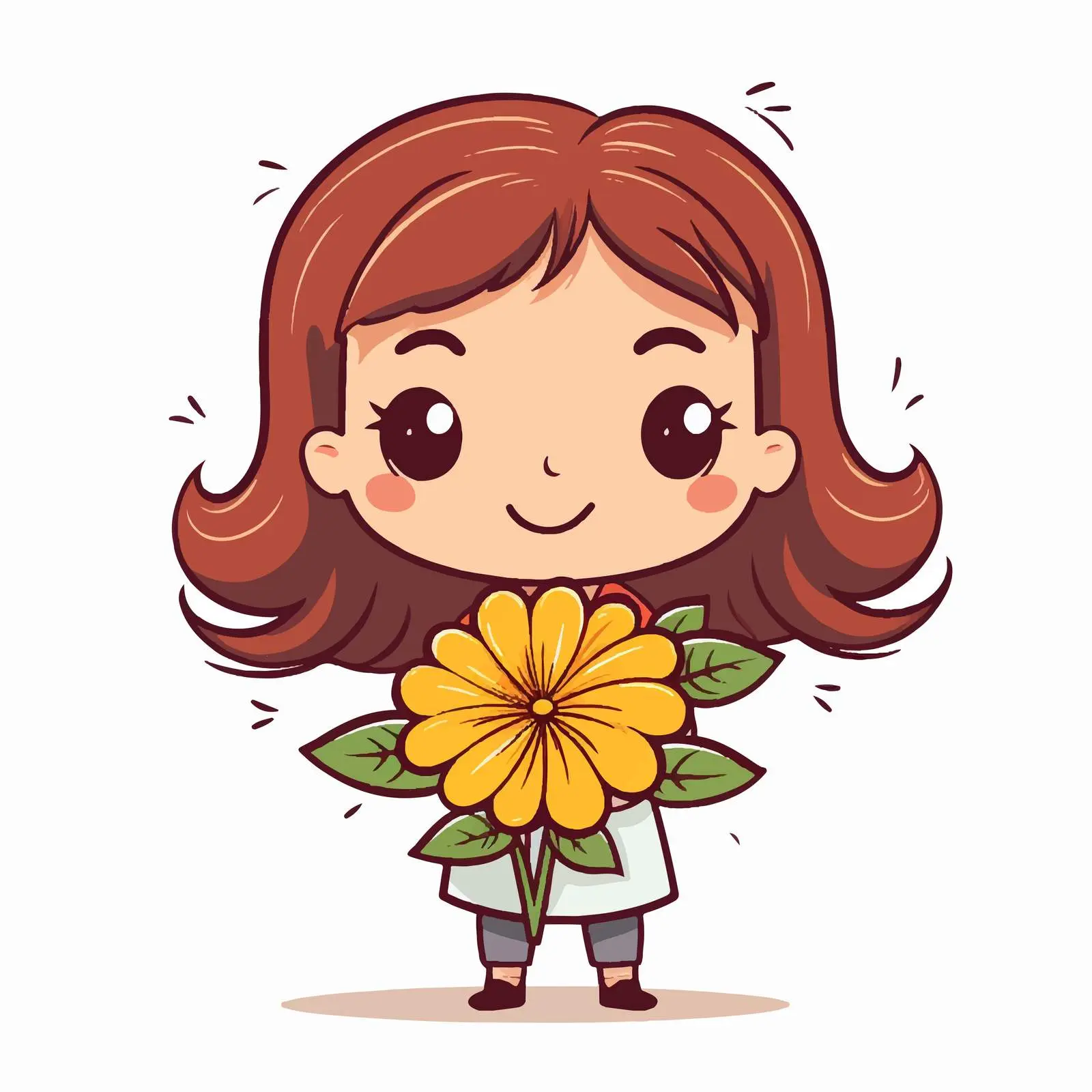 Doodle Style Cartoon Girl with Flower — free download from Dotvec